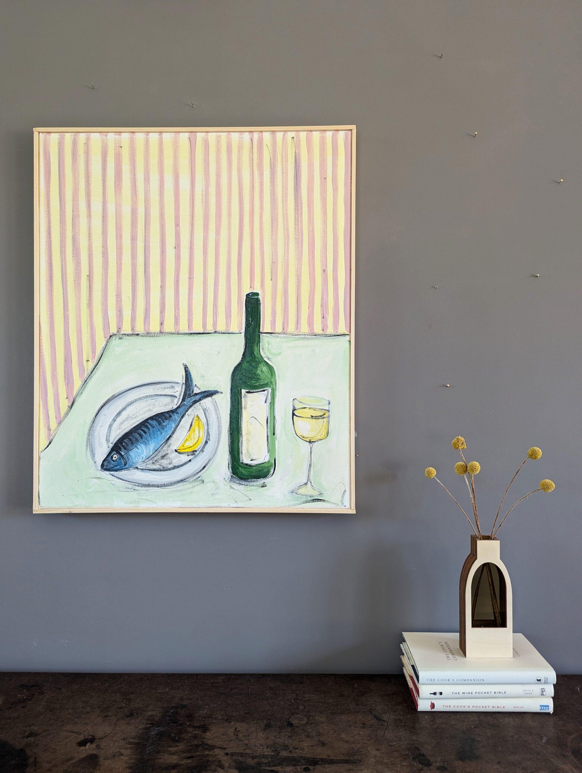 Pintura acrílica de bodegones de estilo modernista contemporáneo - El almuerzo está servido - Painting Moderno de Unknown