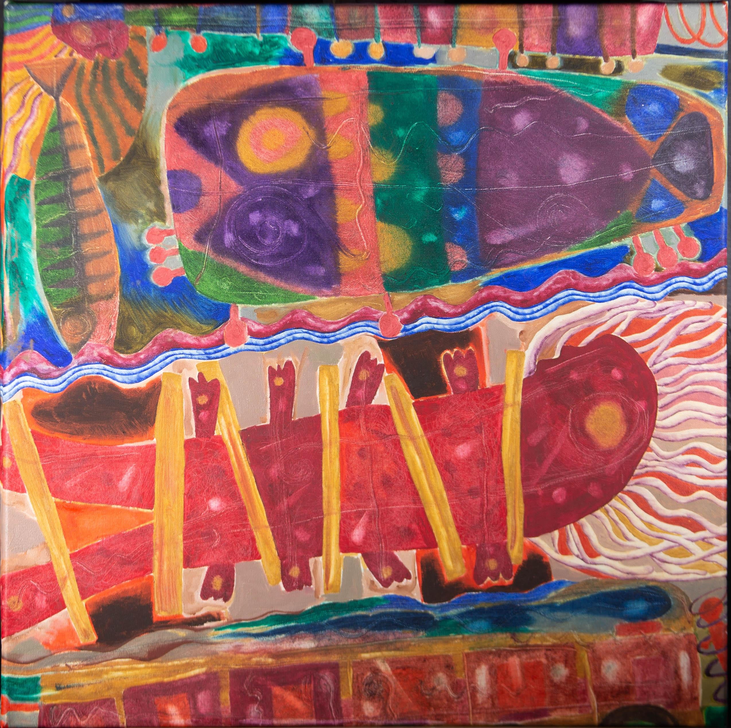 Olio contemporaneo - Forme di vita astratte - Abstract Painting Rosa di Unknown