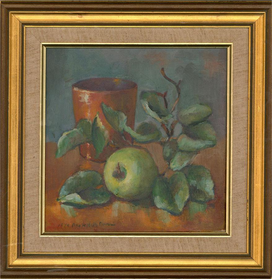 Still-Life Painting Unknown - Huile contemporaine - Vase pomme et orange