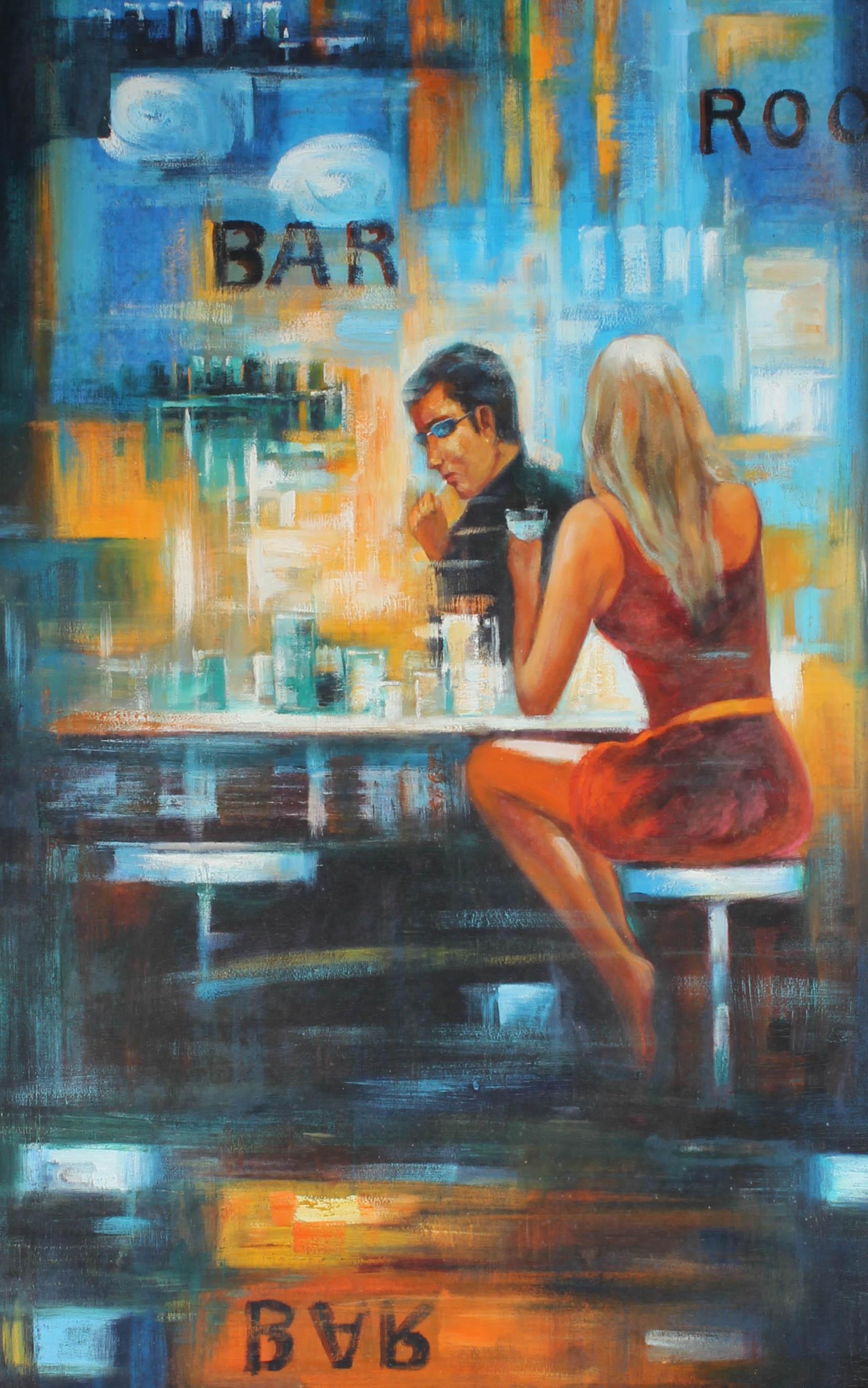 Contemporary Oil - At The Bar - Painting by Unknown