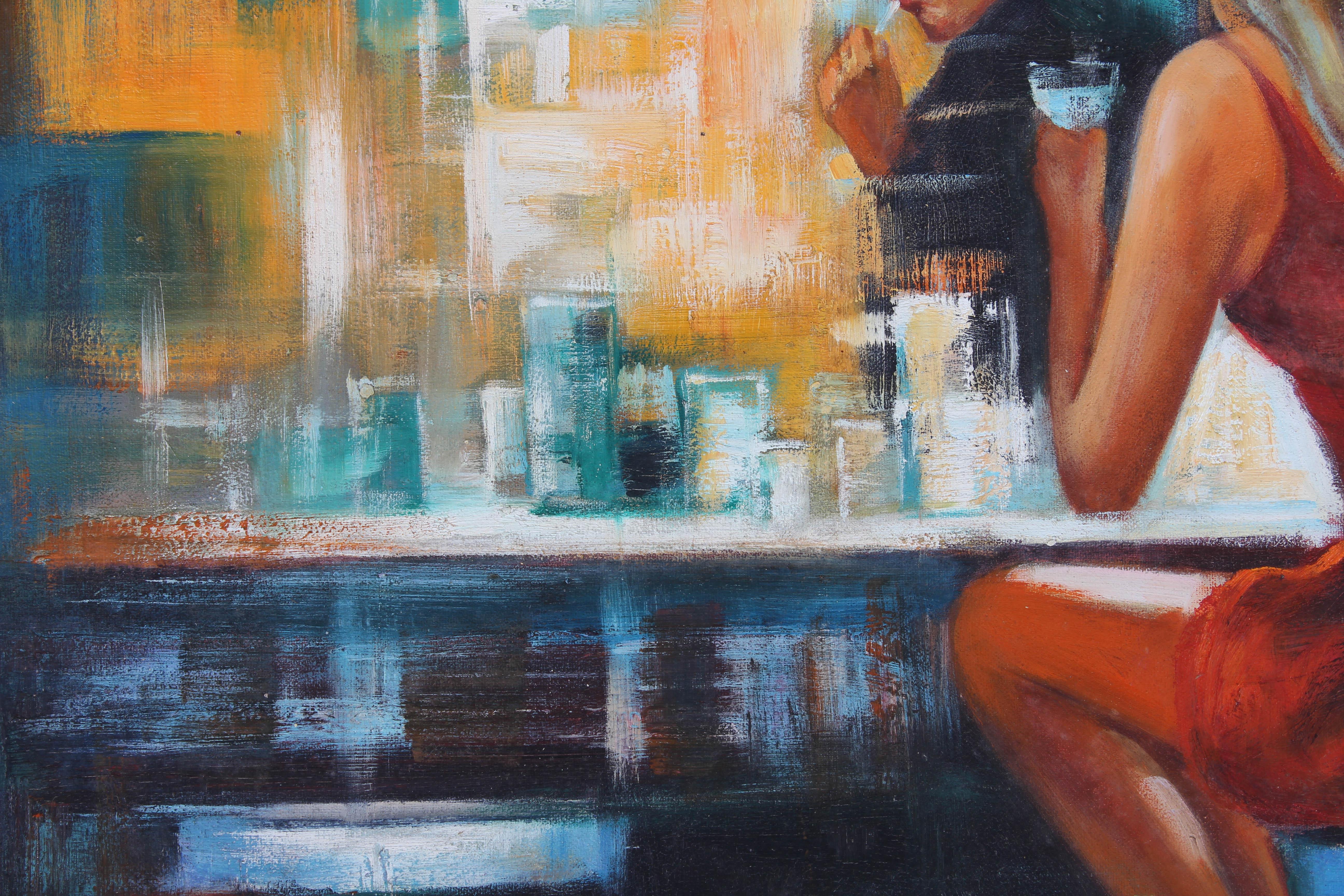 Contemporary Oil - At The Bar For Sale 1