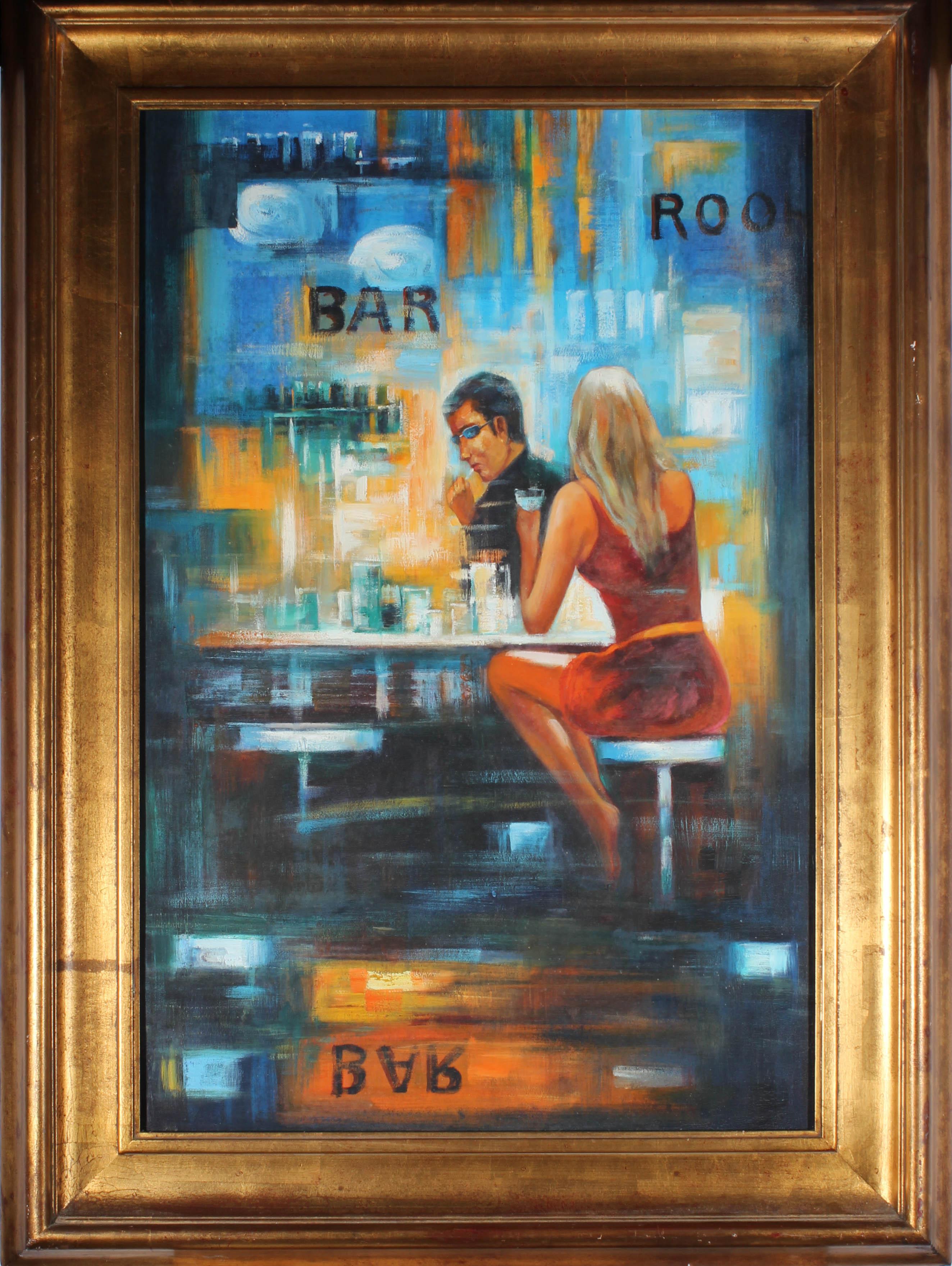 Unknown Portrait Painting - Contemporary Oil - At The Bar