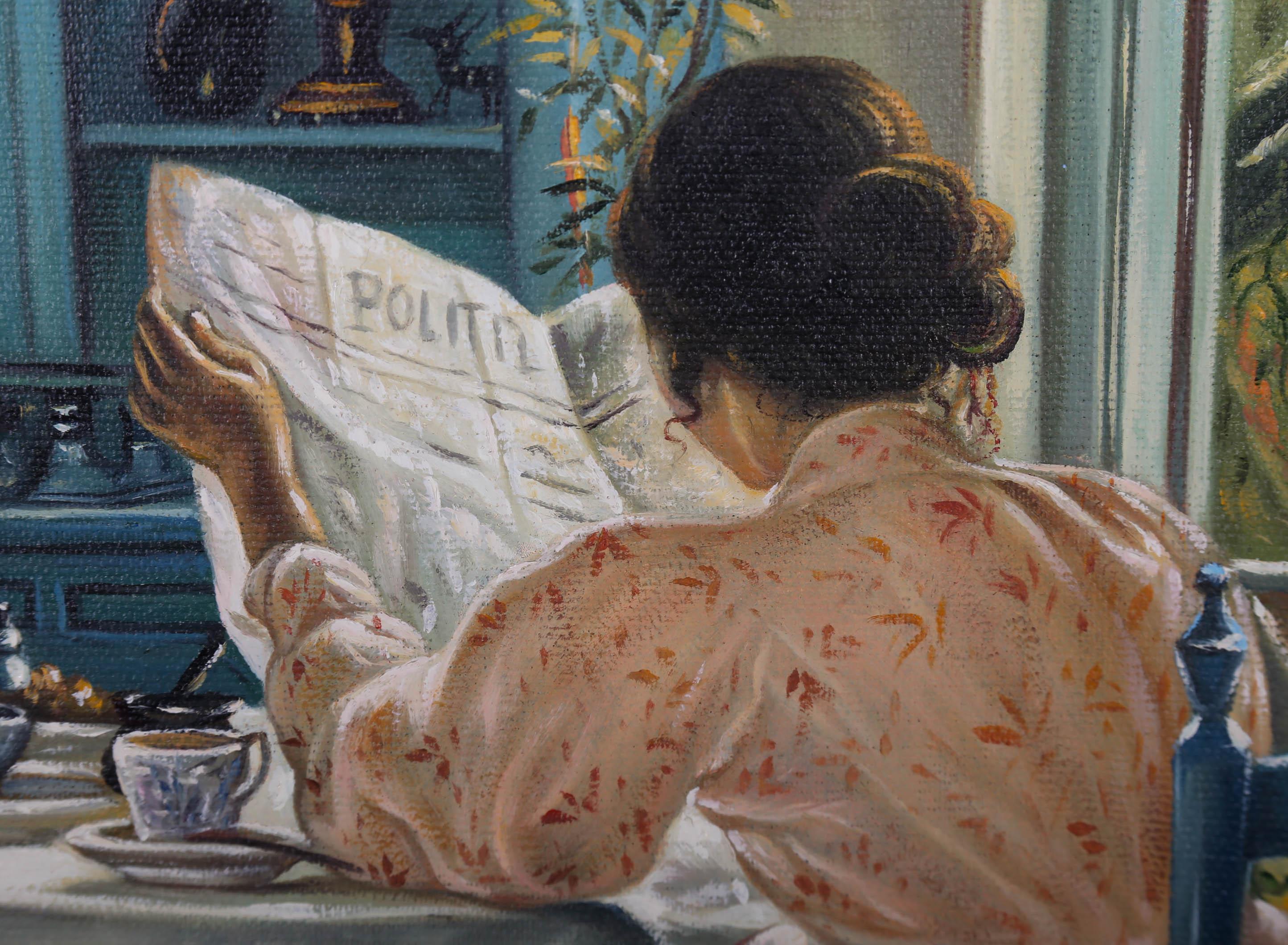 Huile contemporaine - À la table du petit déjeuner 2