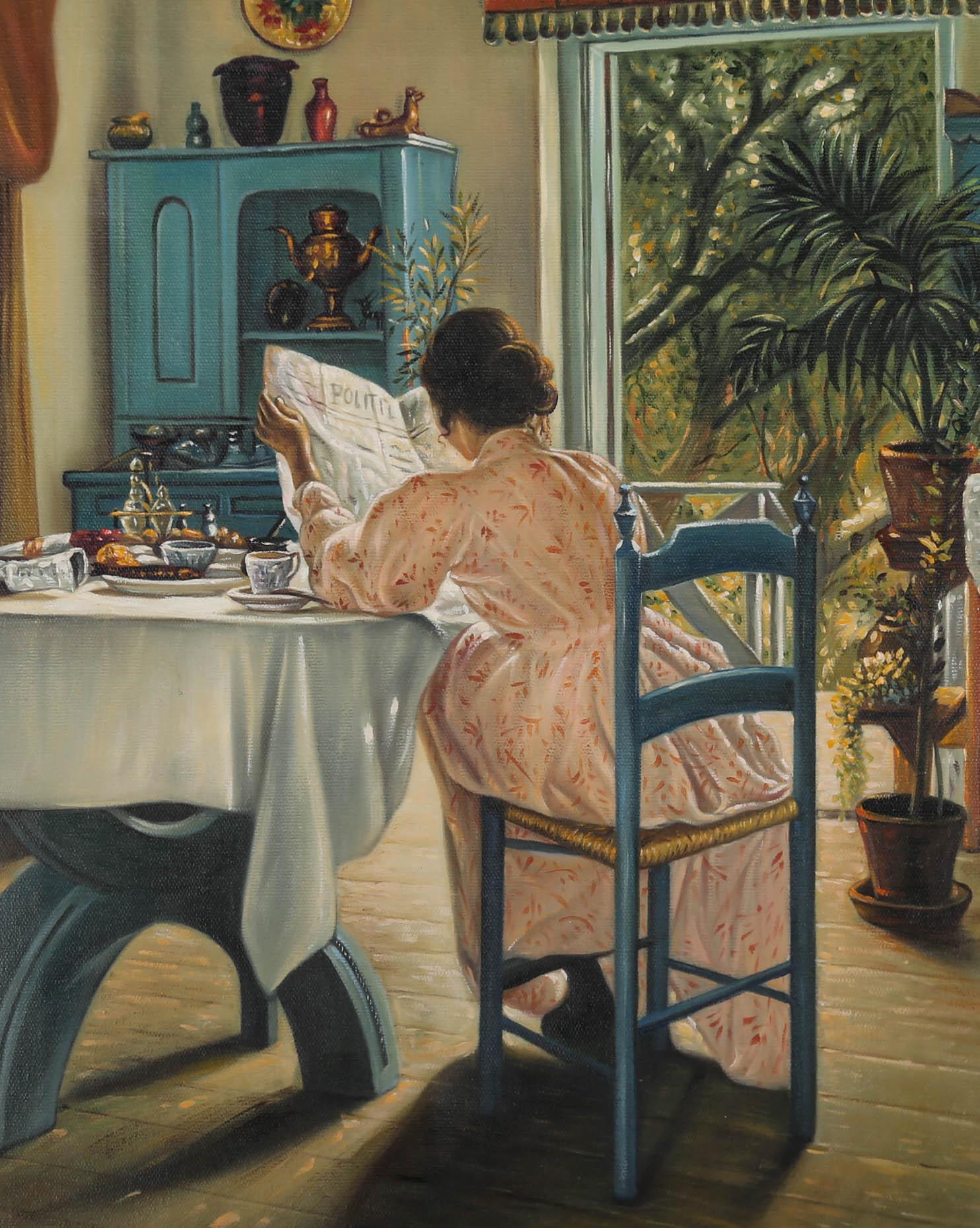 Unknown Interior Painting - Contemporary Oil - At the Breakfast Table