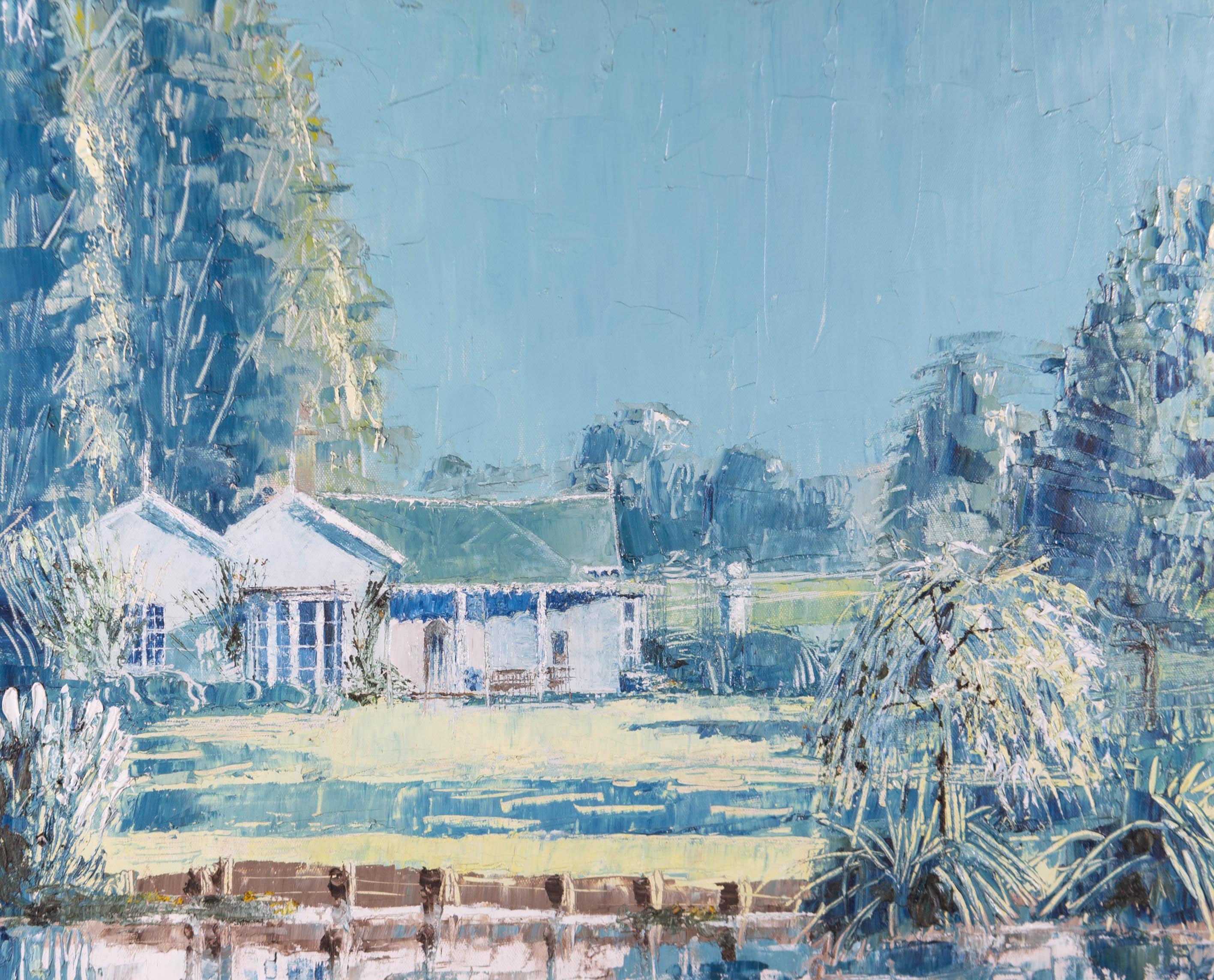Unknown Landscape Painting - Contemporary Oil - Blue Summer Lake House