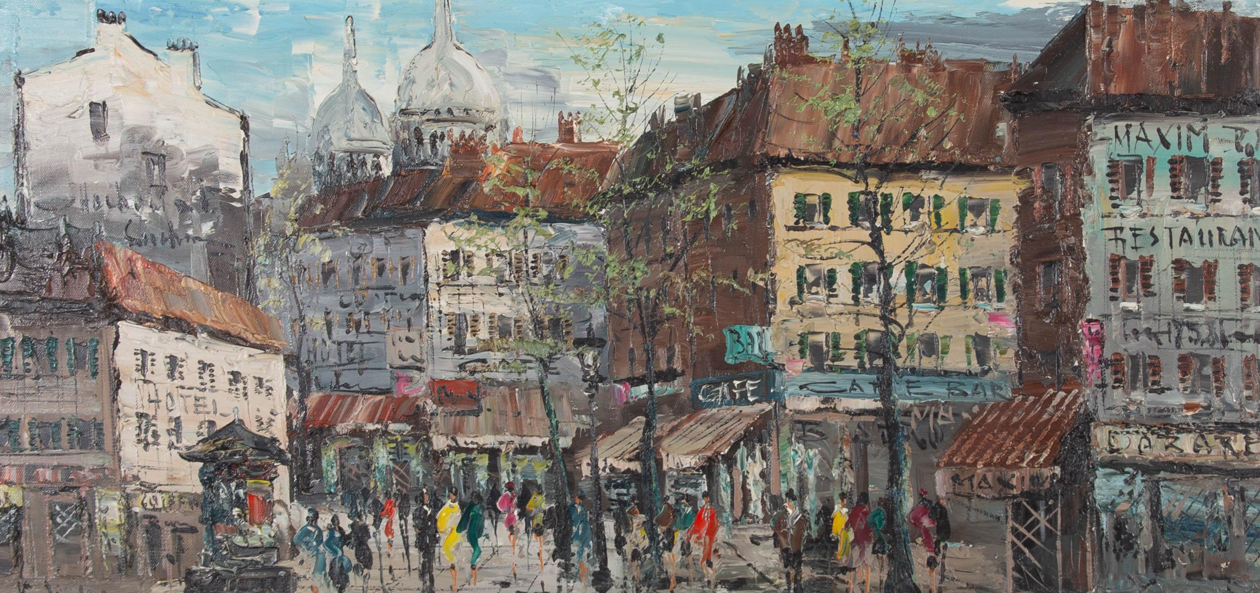 Óleo contemporáneo - Ocupada escena callejera parisina - Painting de Unknown