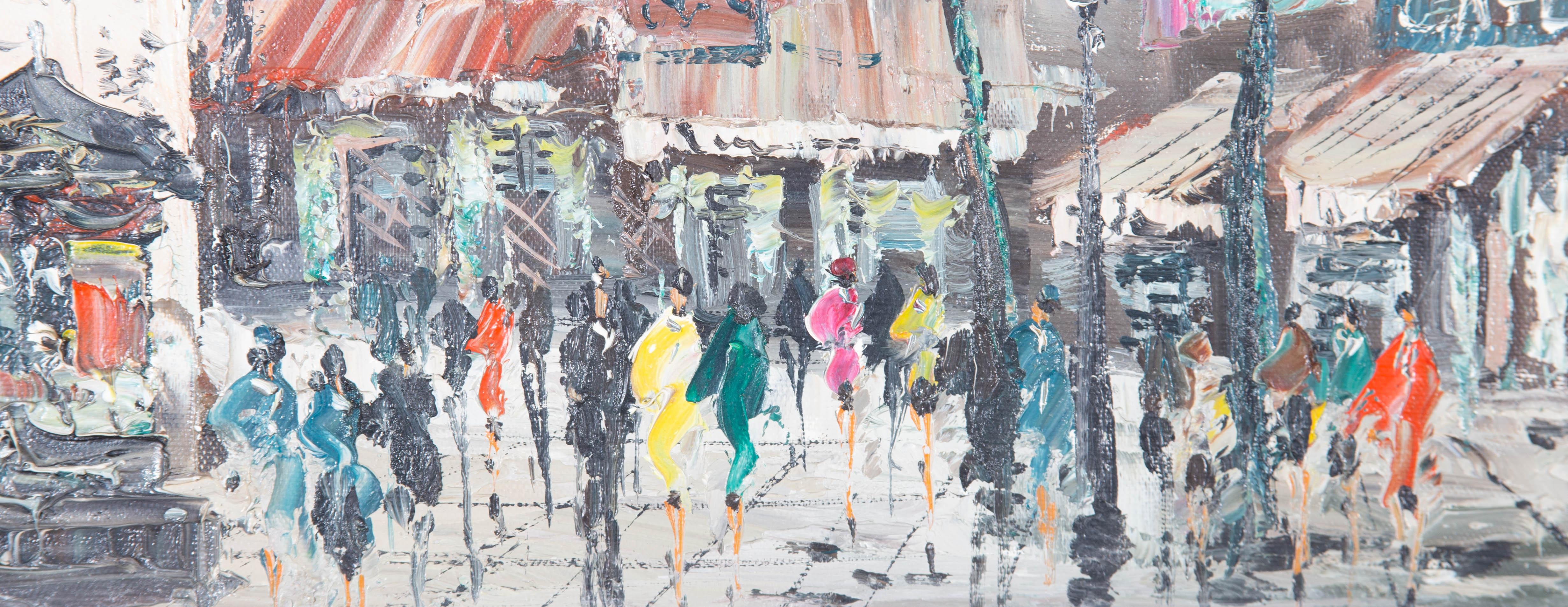 Óleo contemporáneo - Ocupada escena callejera parisina 1