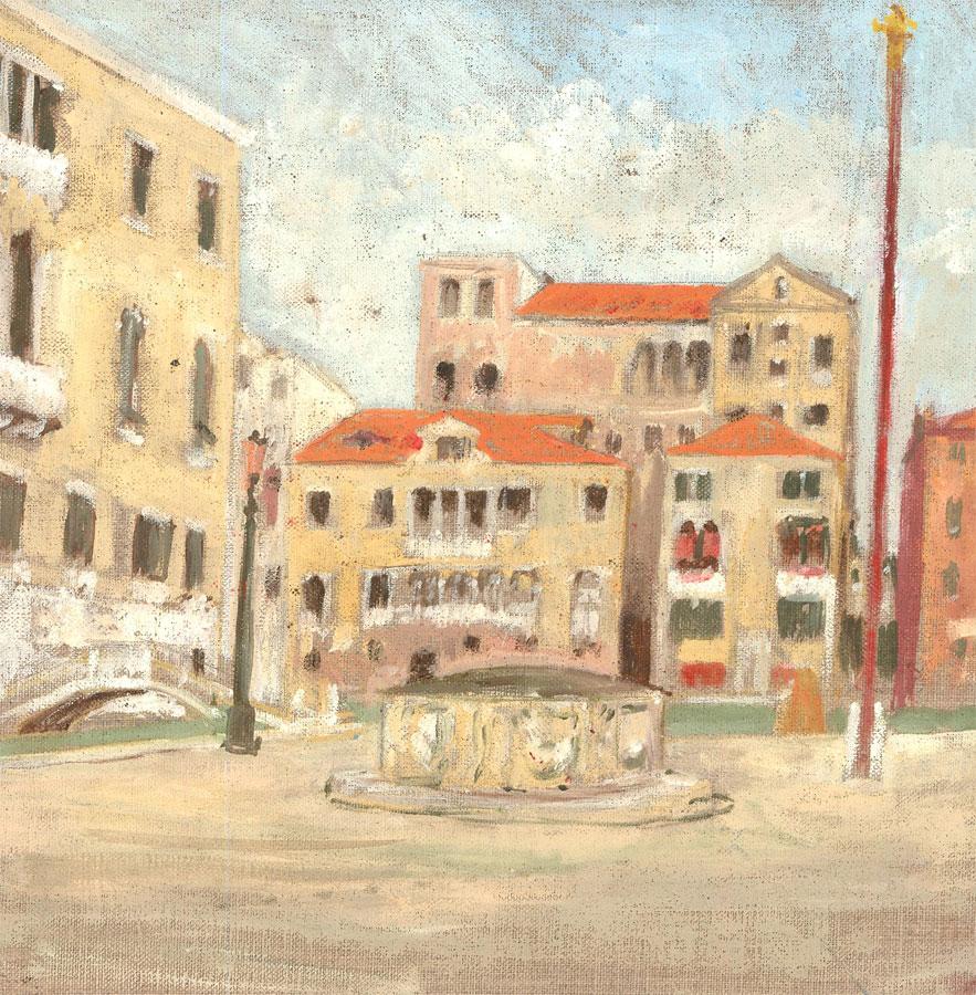 Unknown Landscape Painting - Contemporary Oil - Campo San Vio, Venice
