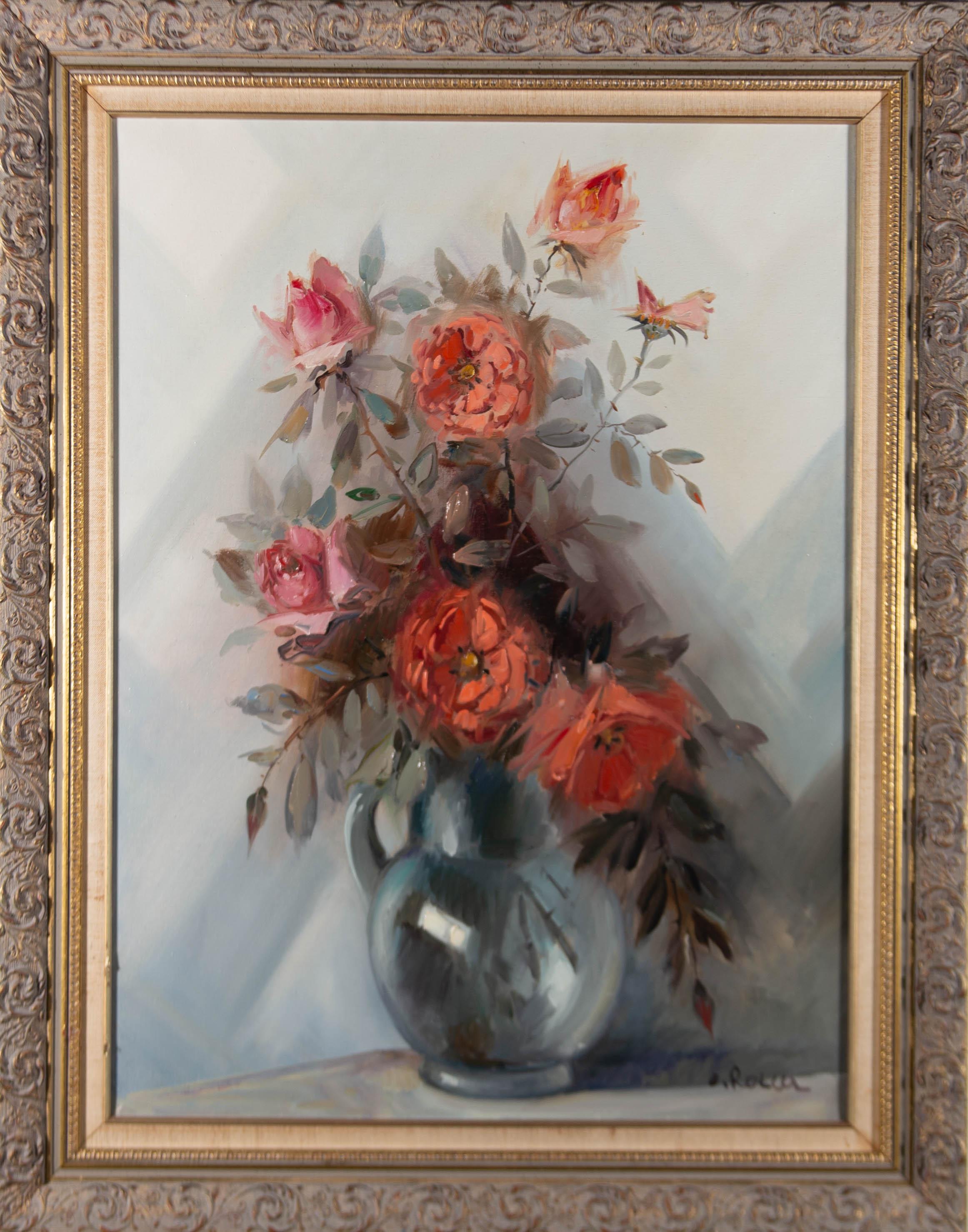 Unknown Still-Life Painting - Contemporary Oil - Coral Roses