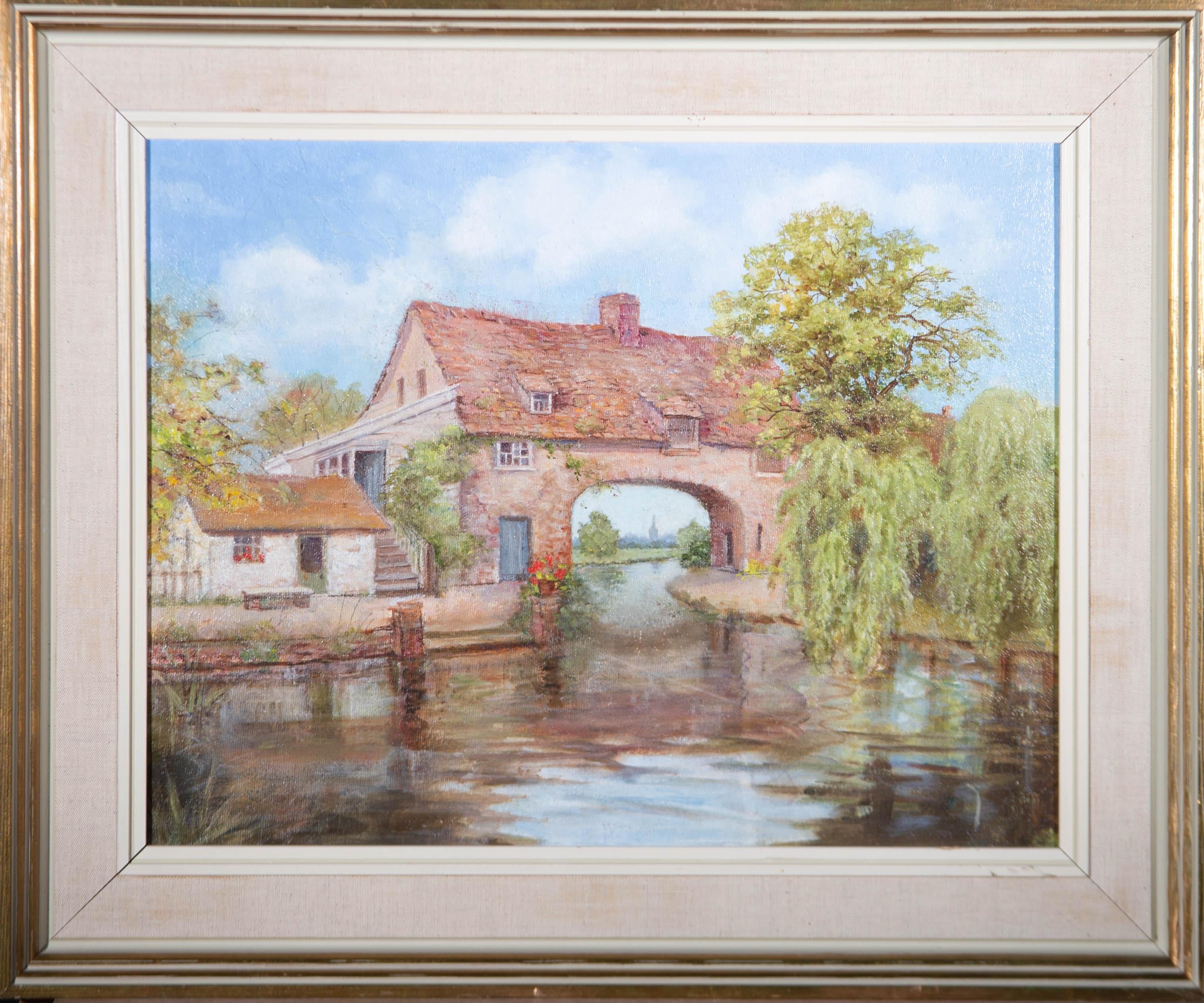 Contemporary Oil - Cottage on the Canal - Painting by Unknown