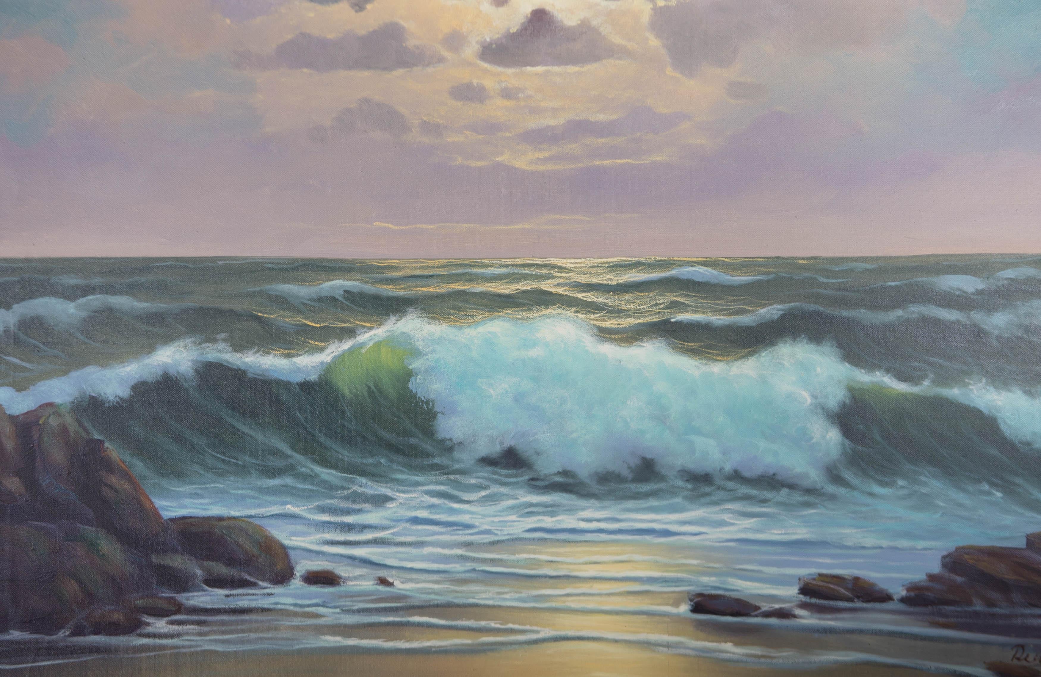Olio contemporaneo - Onde che si infrangono - Painting di Unknown