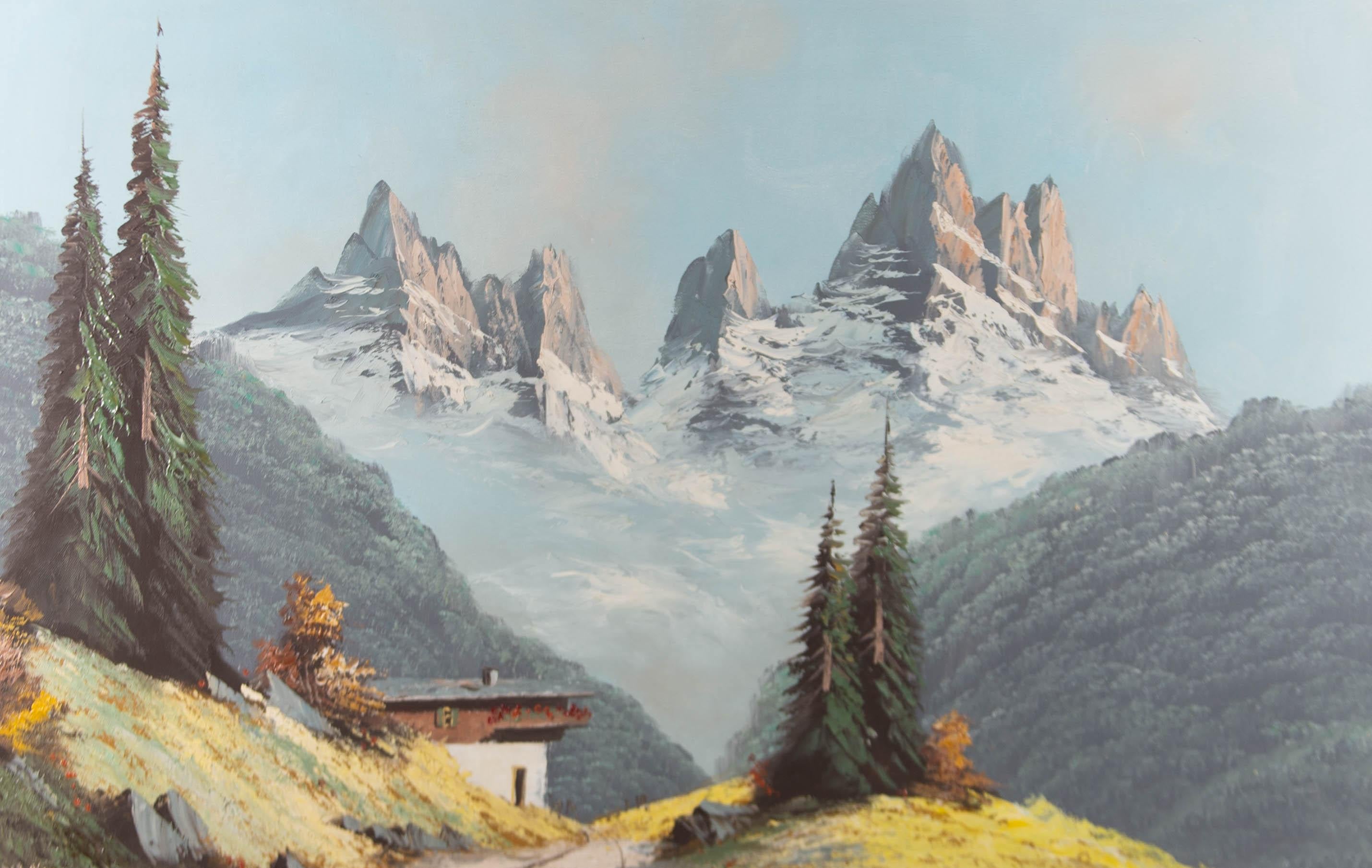 Contemporary Oil - Crisp Morning Mountain Tops - Painting by Unknown