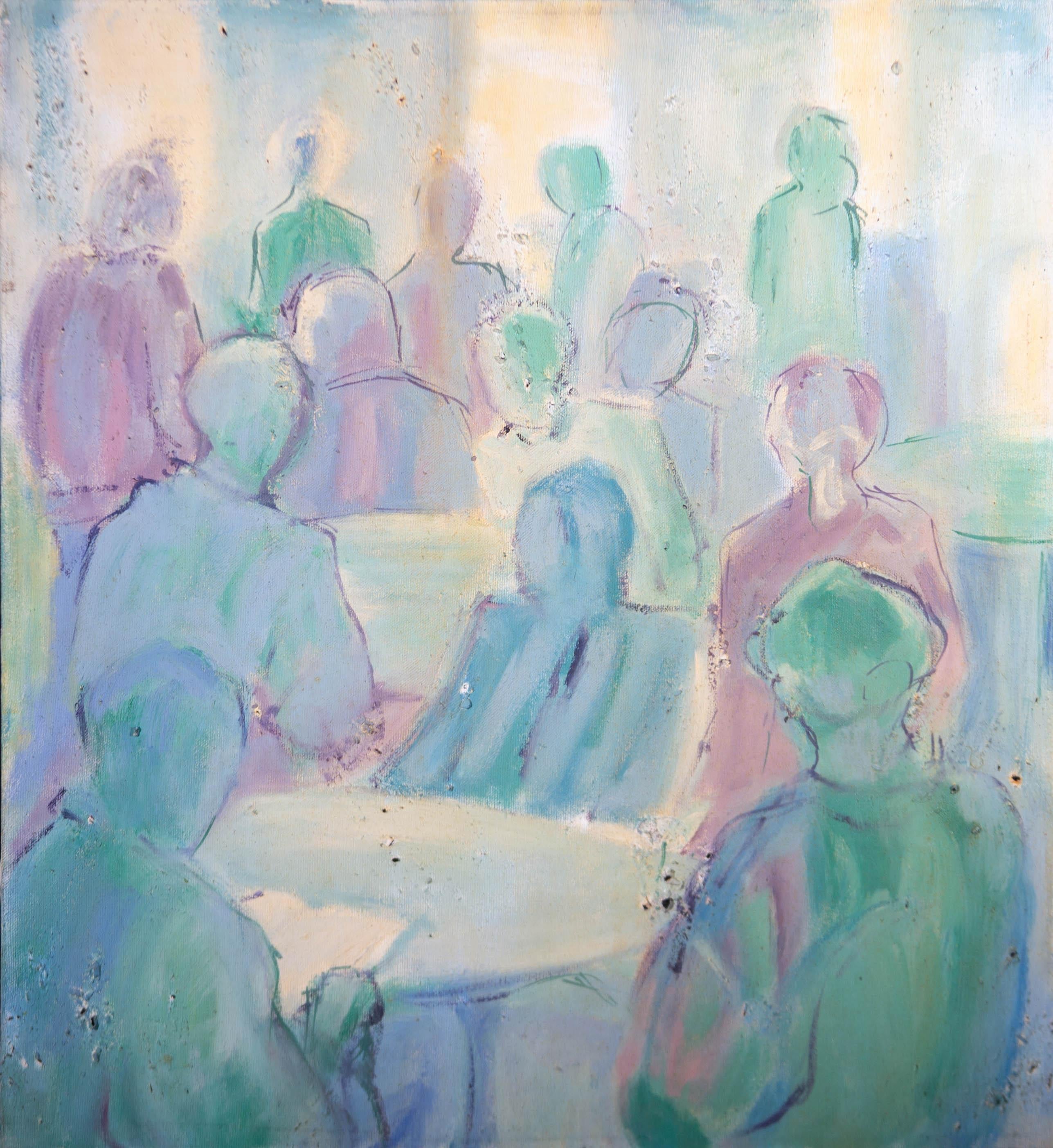 Unknown Interior Painting - Contemporary Oil - Crowded Tables