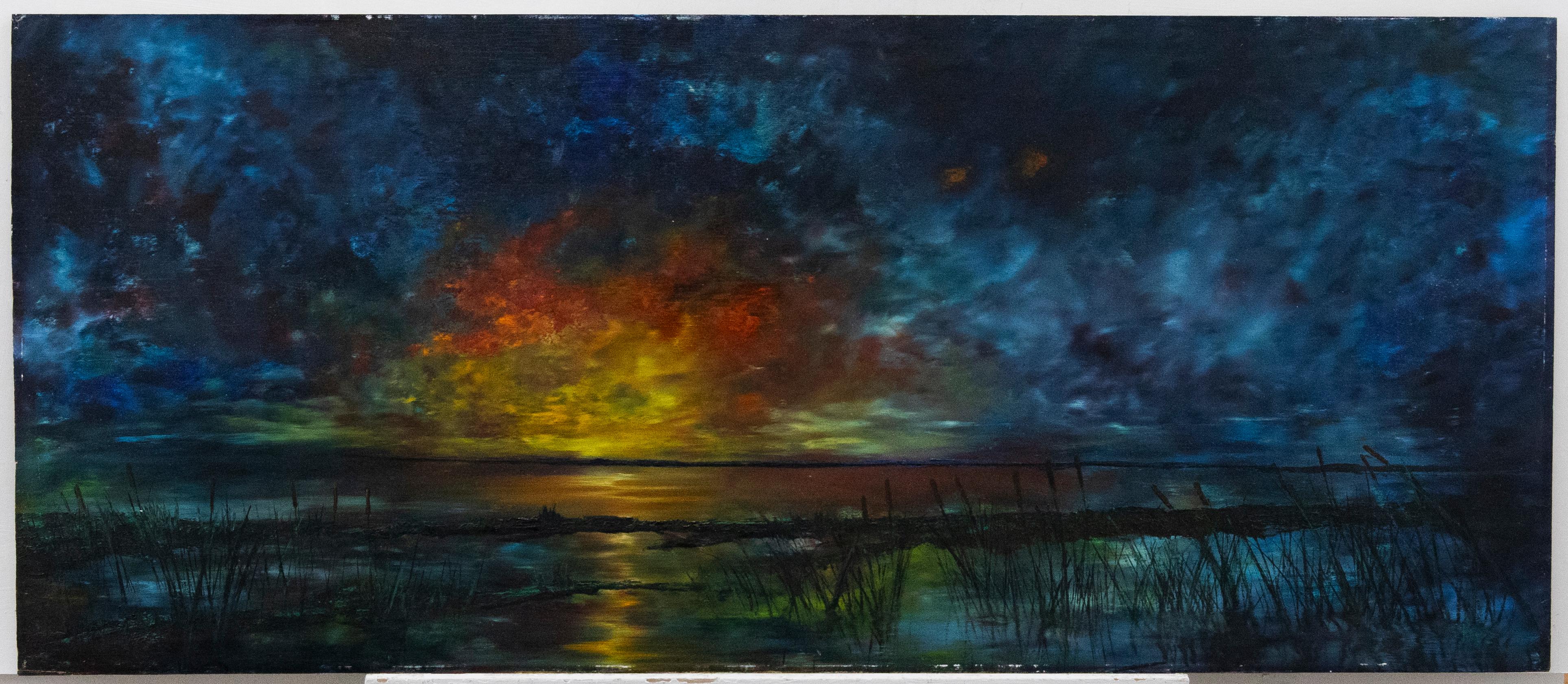 Contemporary Oil - Estuary at Sunset - Painting by Unknown