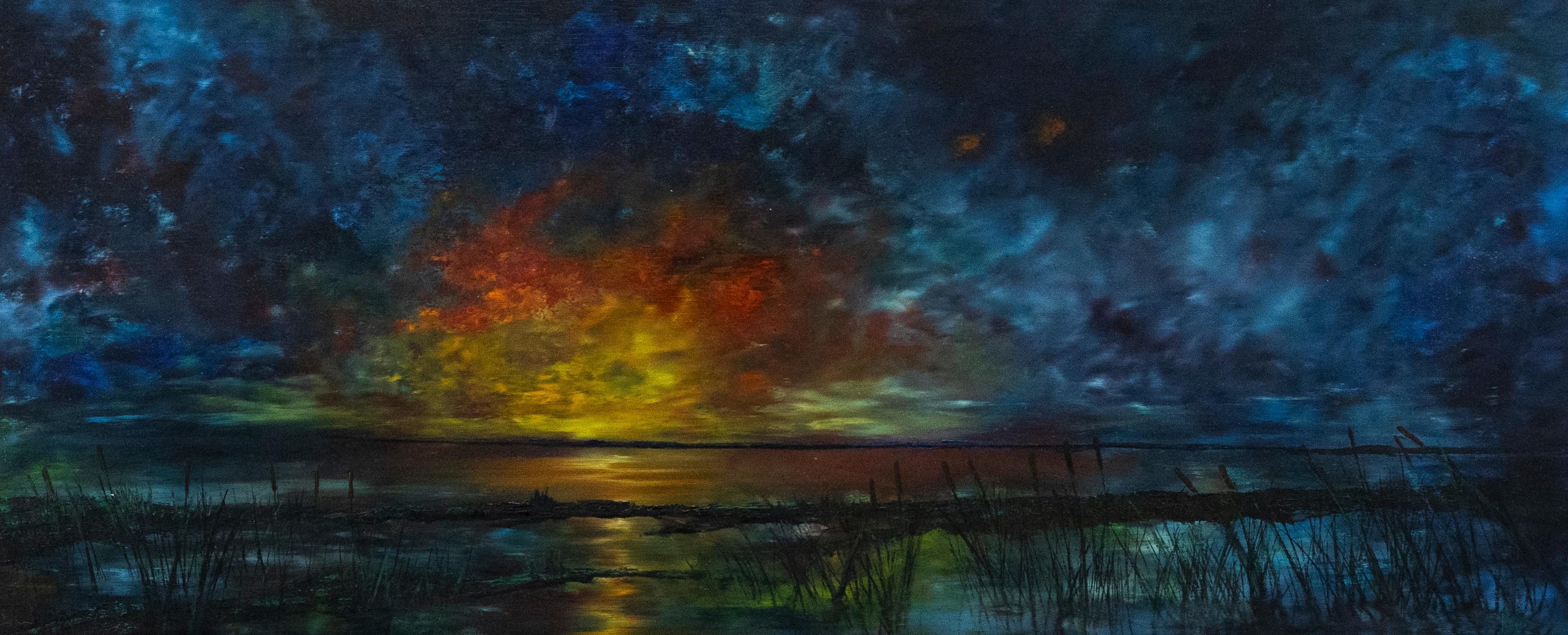 Unknown Landscape Painting - Contemporary Oil - Estuary at Sunset