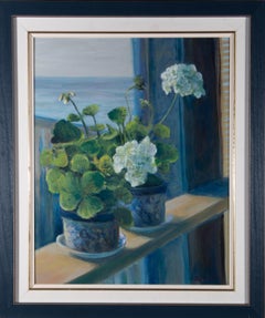 Contemporary Oil - Geraniums In Blue