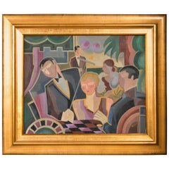 Contemporary Oil on Canvas Signed, ft scene of figures at a roulette table