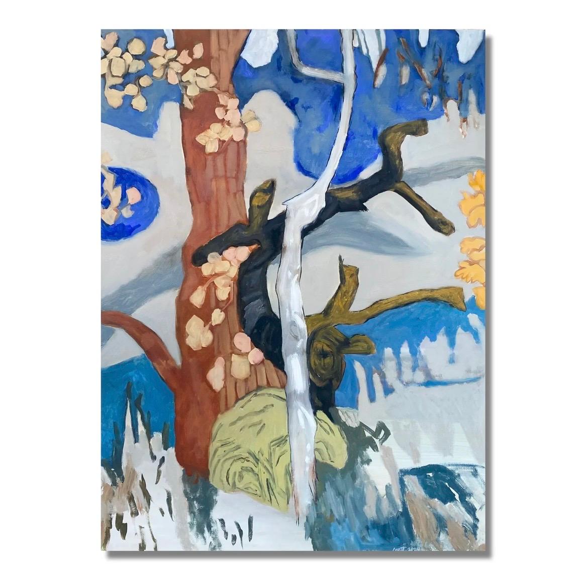 Zeitgenössische Ölgemälde auf Leinwand Wald Komposition von Colette Wright Adams