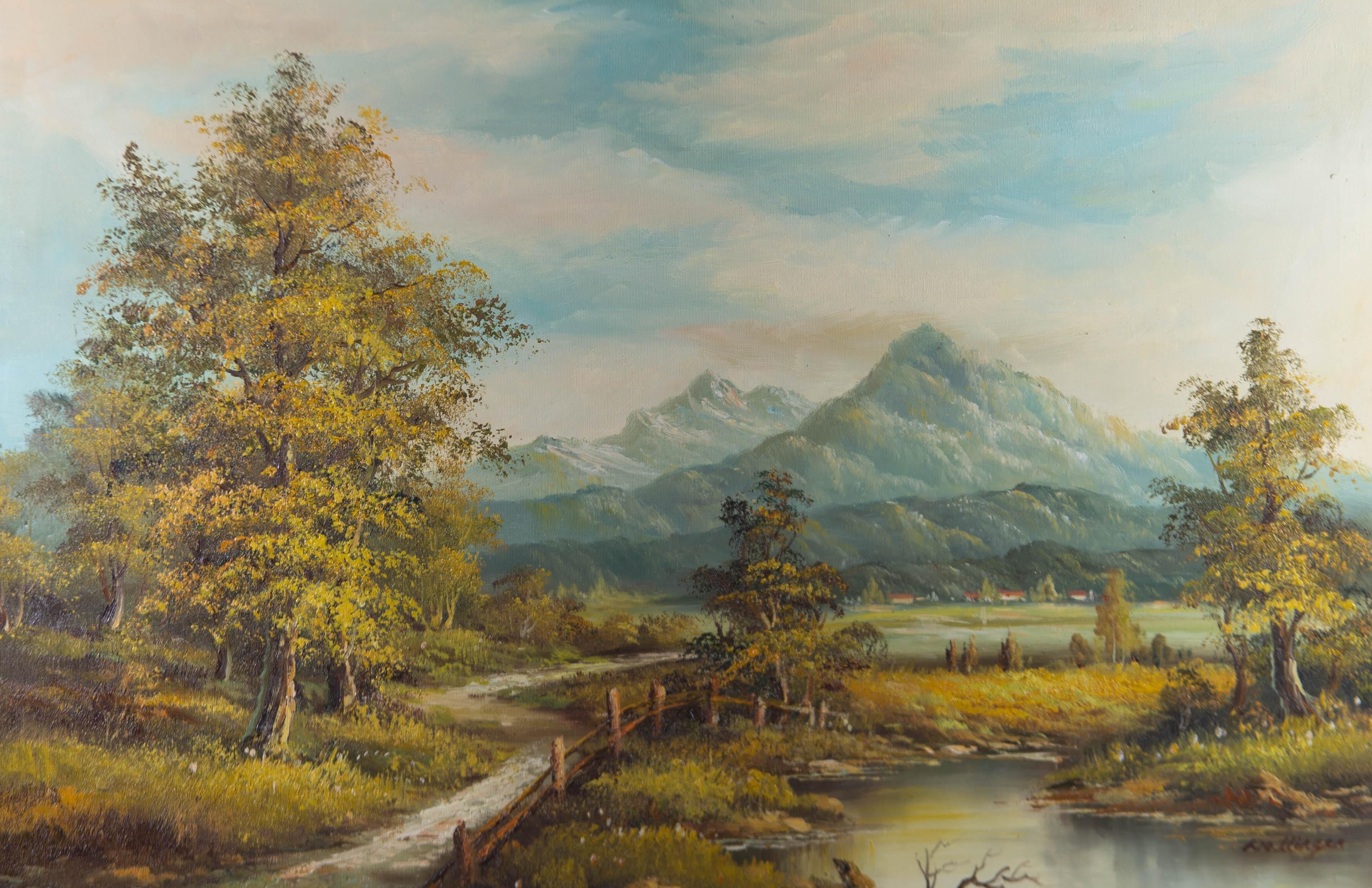 Olio contemporaneo - Sentiero delle montagne - Painting di Unknown
