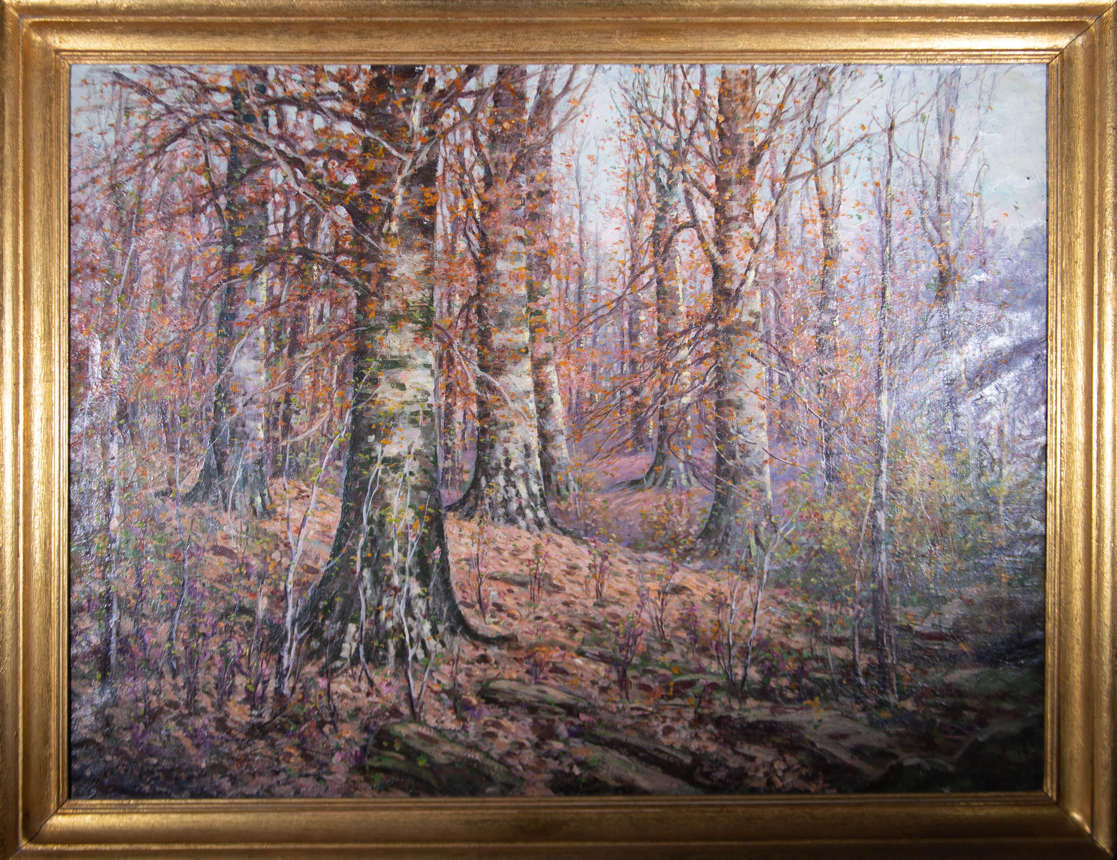Unknown Landscape Painting - Contemporary Oil - Silver Birches In Autumn
