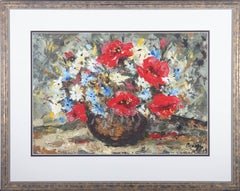 Contemporary Oil - Still Life with Red, Yellow & Blue Flowers