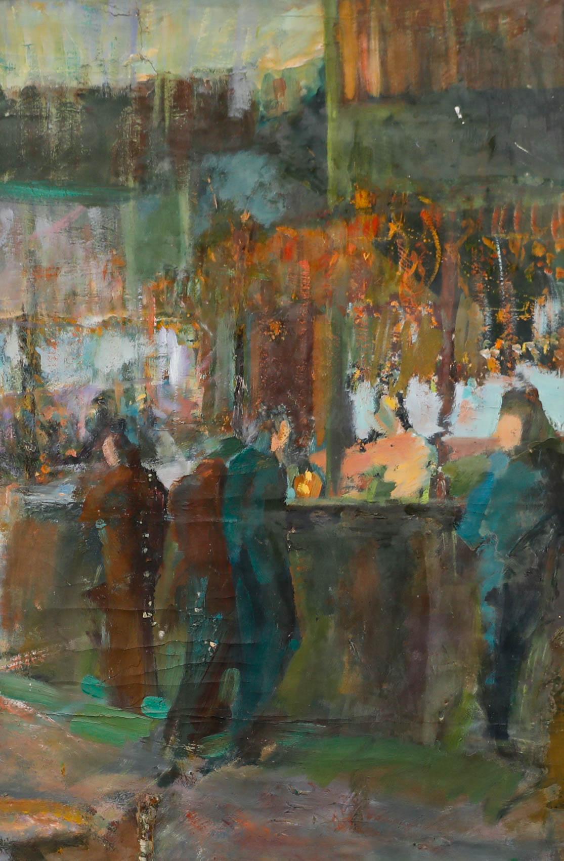 Zeitgenössisches Öl - Der Nachtmarkt – Painting von Unknown