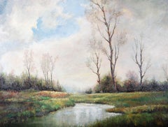 Contemporary Oil - Water Meadow In Autumn