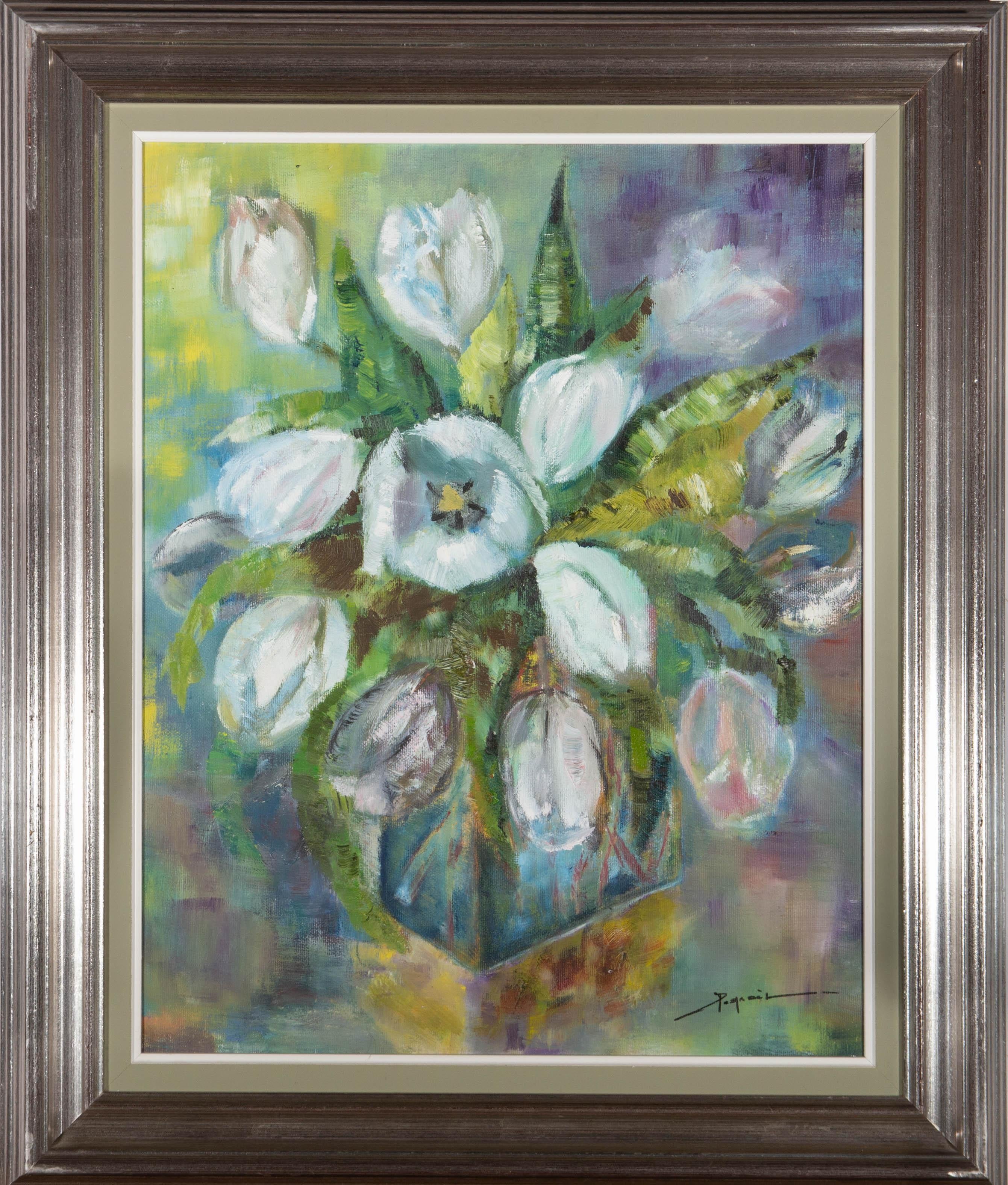 Unknown Still-Life Painting - Contemporary Oil - White Tulips