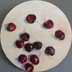 Mini pittura ad olio contemporanea originale di natura morta impressionista - Ciliegie