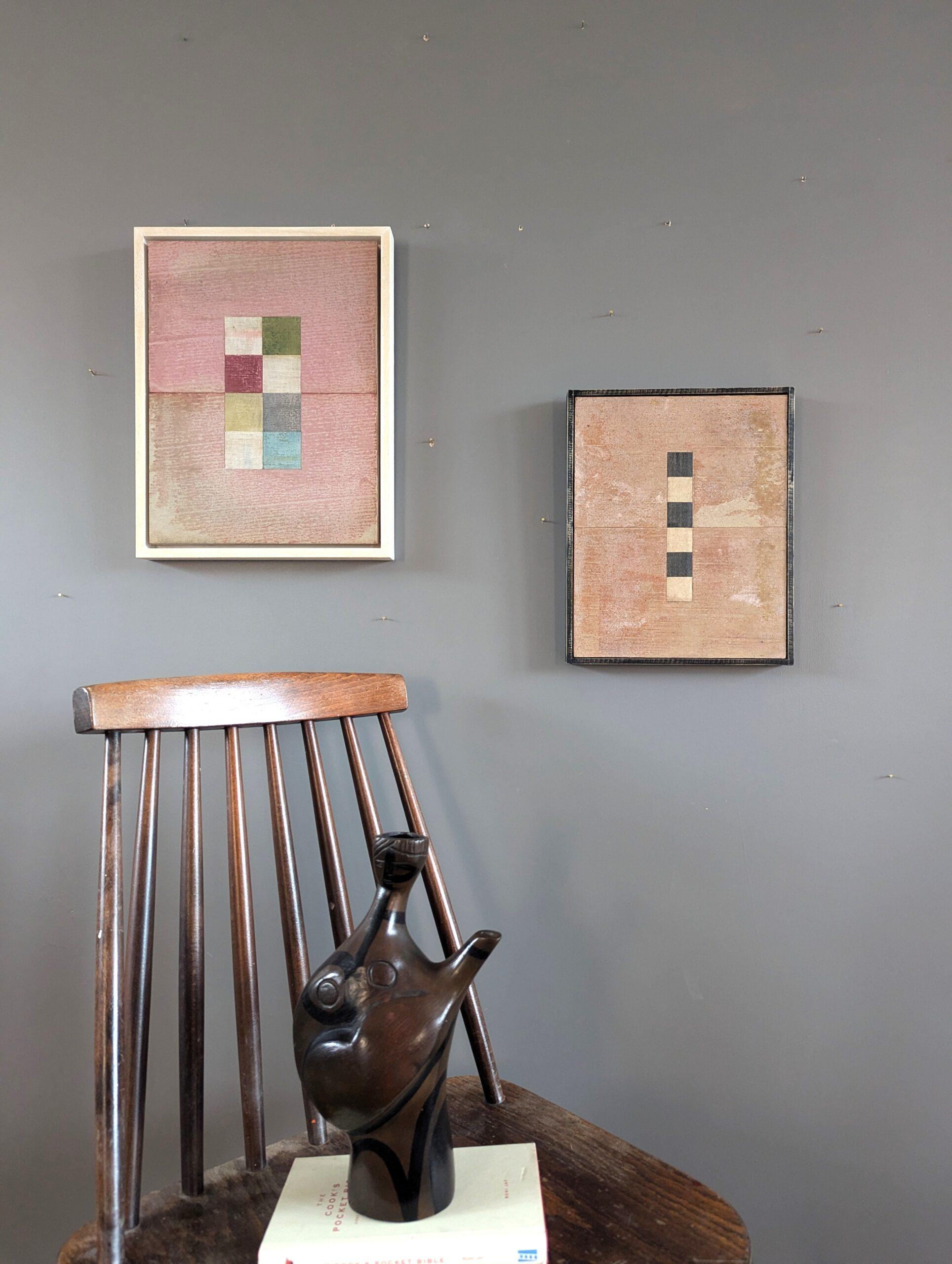 Pittura originale contemporanea a tecnica mista - Collage astratto geometrico in rosa - Painting Astrattismo geometrico di Unknown