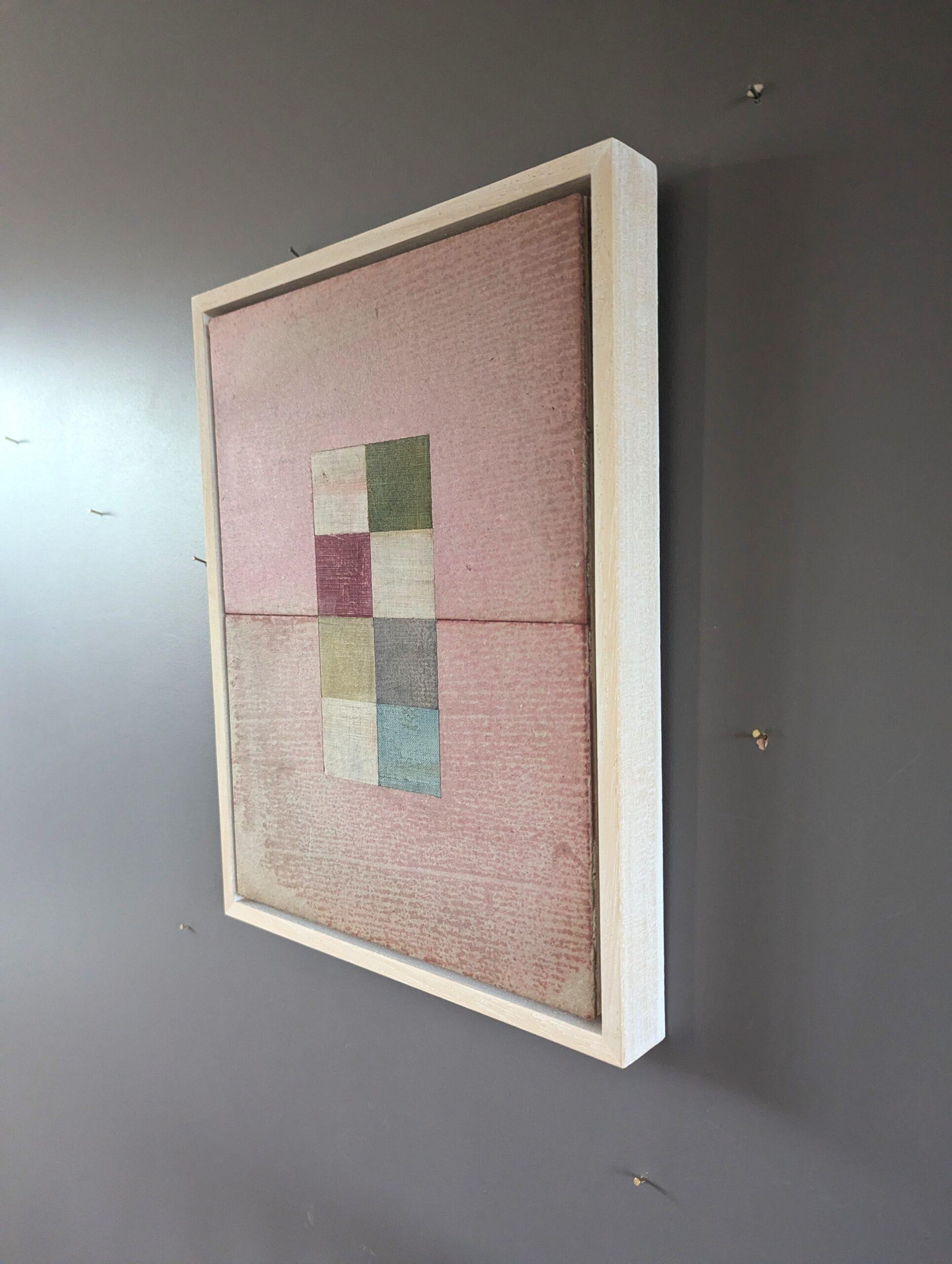 Pittura originale contemporanea a tecnica mista - Collage astratto geometrico in rosa 2