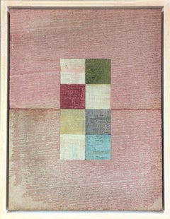 Pittura originale contemporanea a tecnica mista - Collage astratto geometrico in rosa