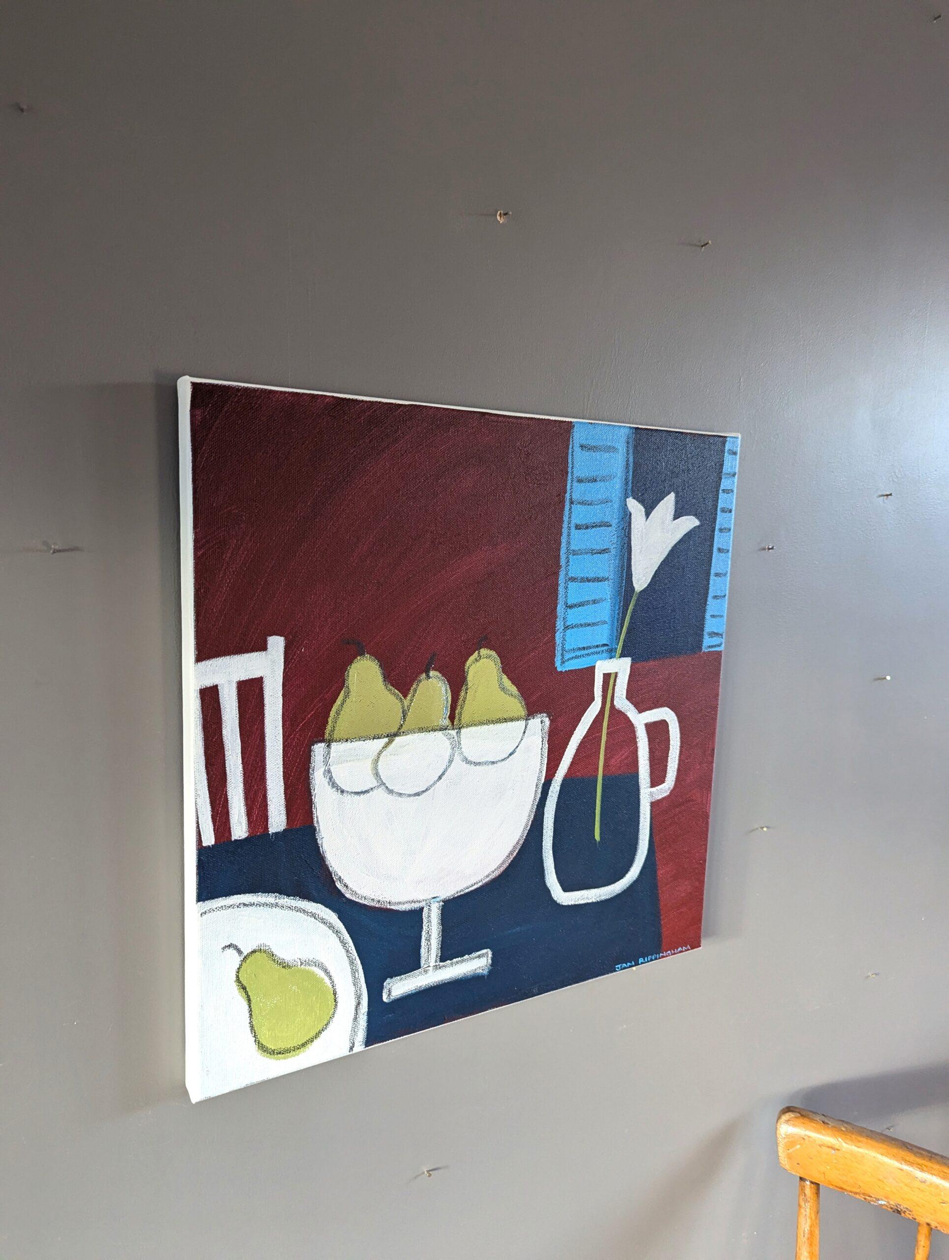 Contemporary Original Semi-Abstract Acrylic Painting - Stilleben mit 4 Birnen im Angebot 1