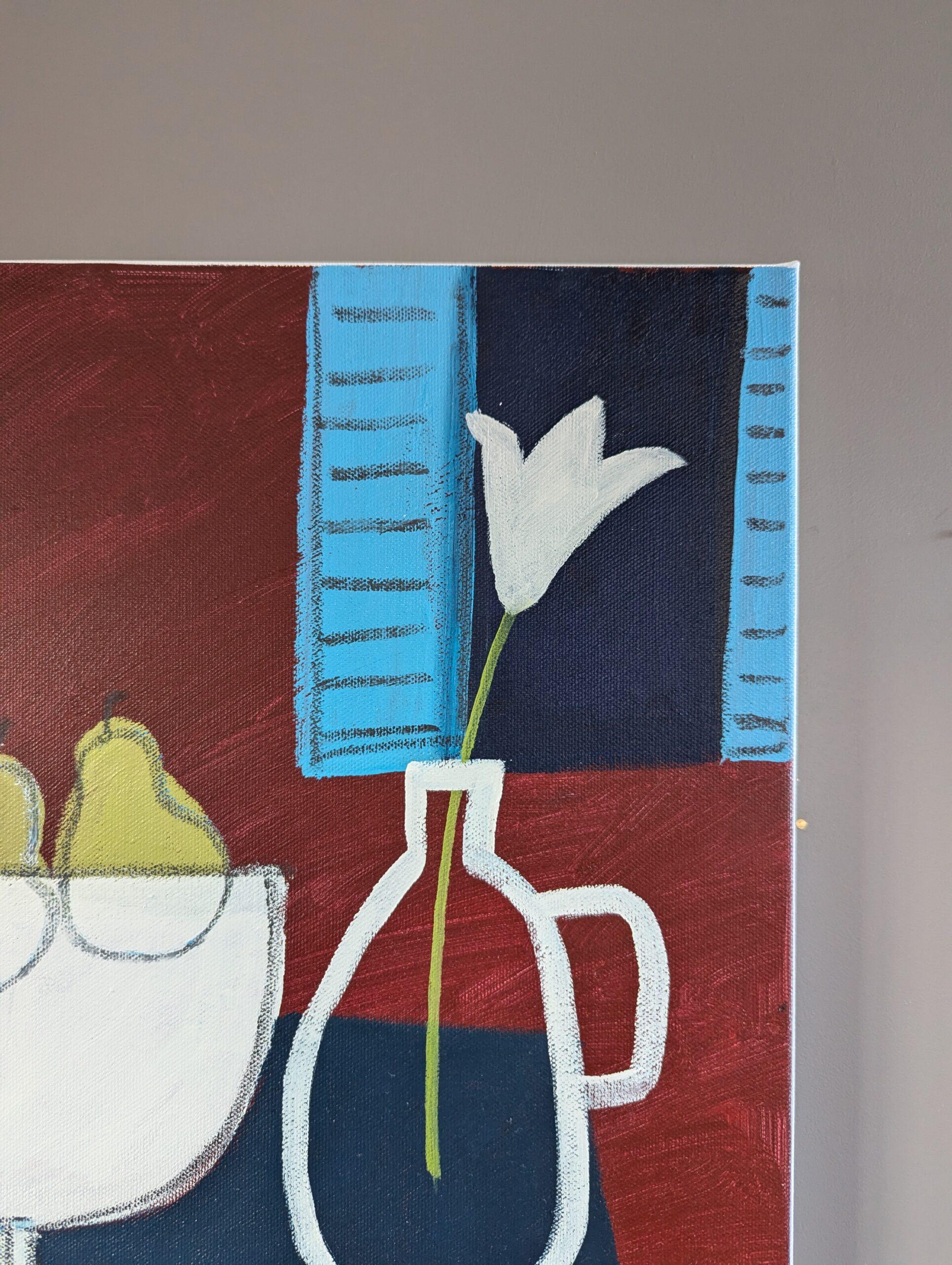 Contemporary Original Semi-Abstract Acrylic Painting - Stilleben mit 4 Birnen im Angebot 3