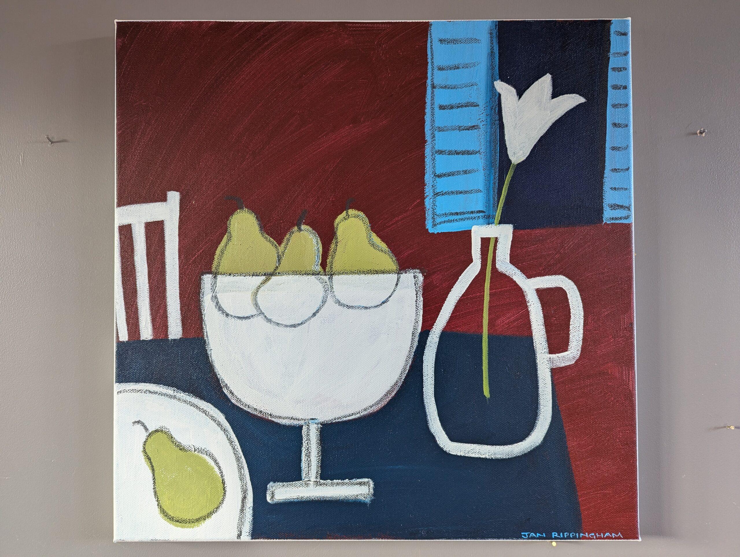 Contemporary Original Semi-Abstract Acrylic Painting - Stilleben mit 4 Birnen im Angebot 4