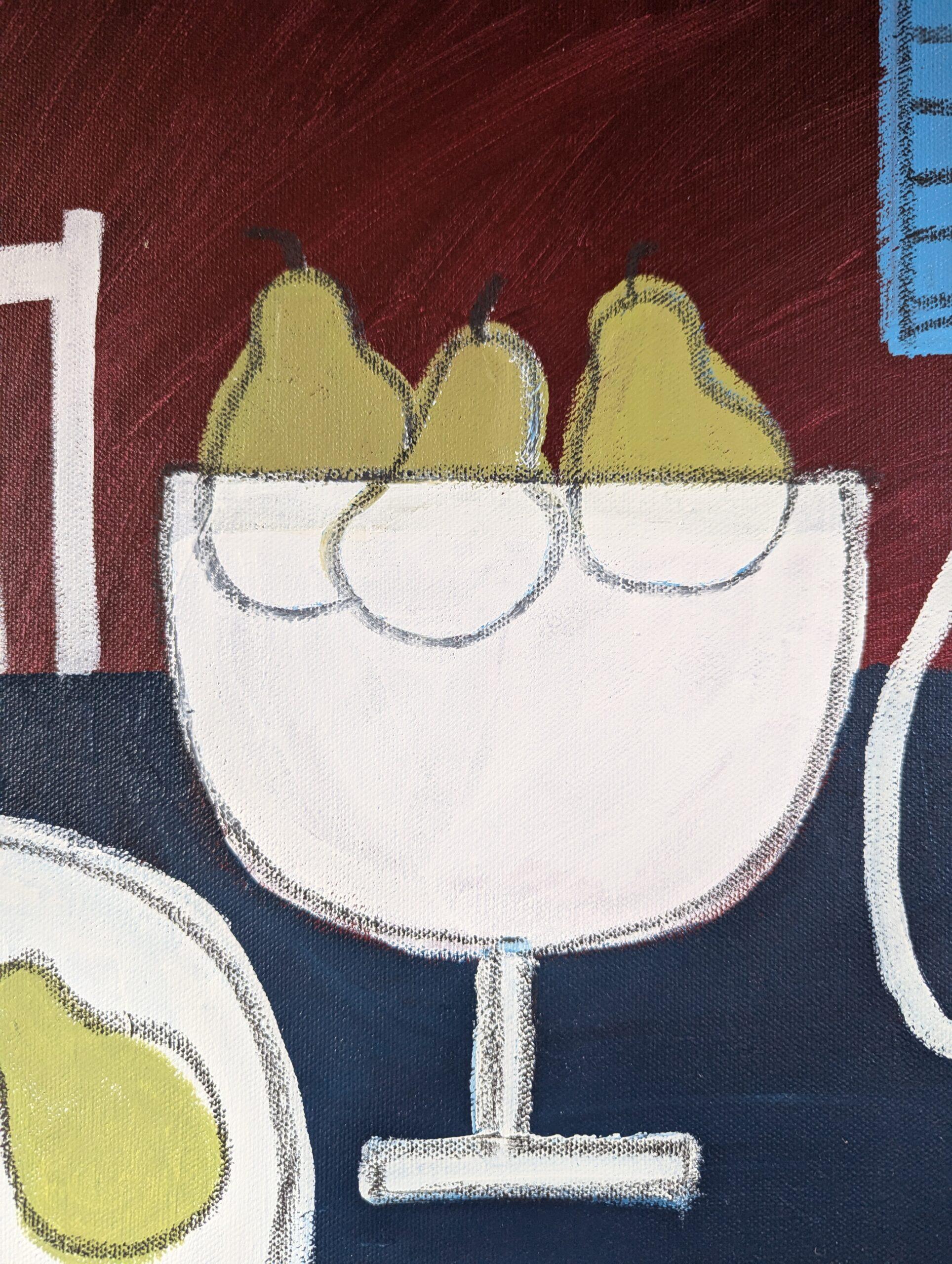 Contemporary Original Semi-Abstract Acrylic Painting - Stilleben mit 4 Birnen im Angebot 5