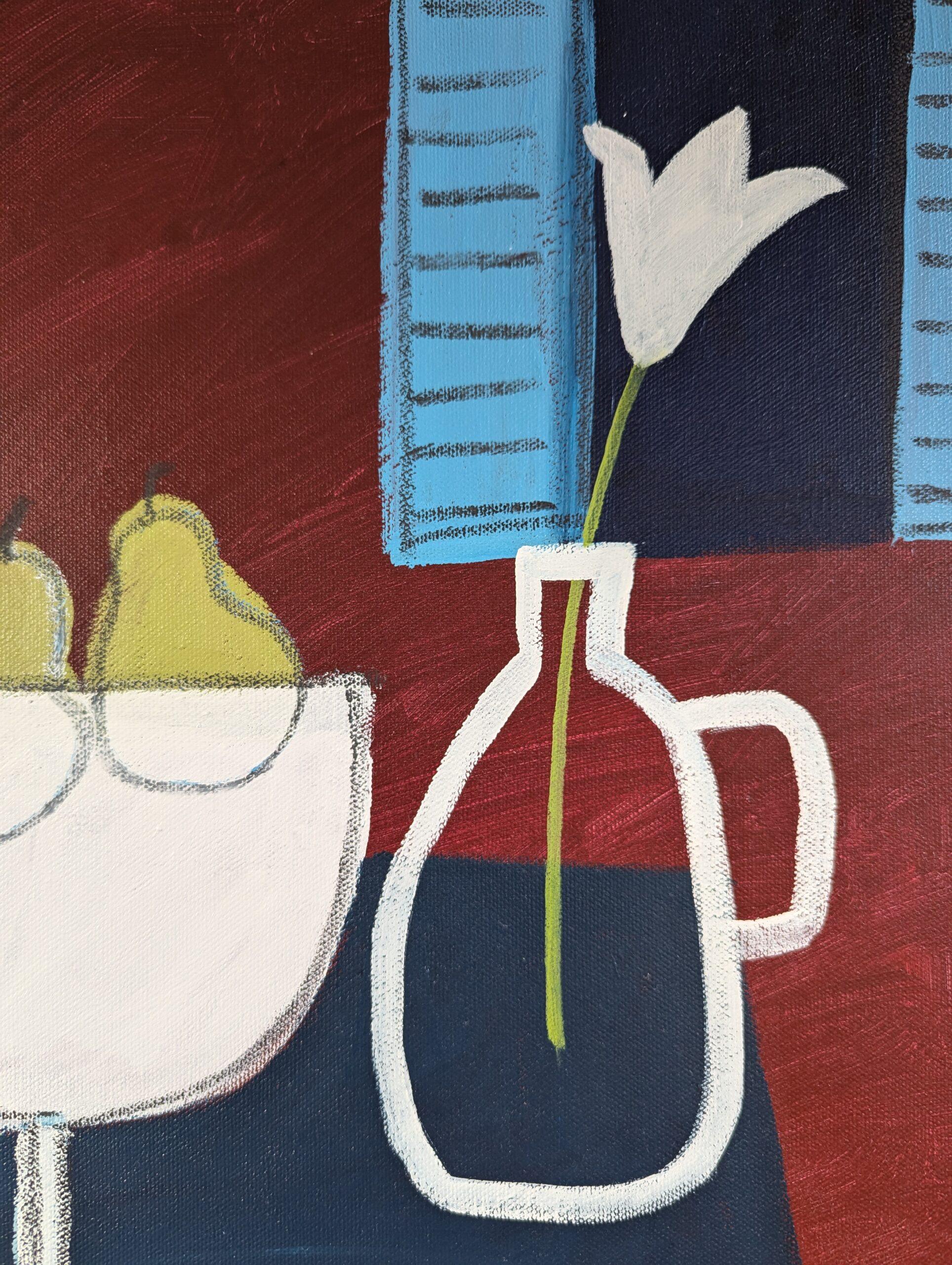 Contemporary Original Semi-Abstract Acrylic Painting - Stilleben mit 4 Birnen im Angebot 6