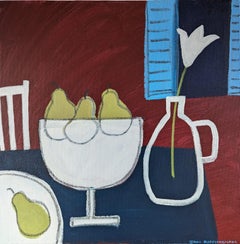 Contemporary Original Semi-Abstract Acrylic Painting - Still Life with 4 Pears