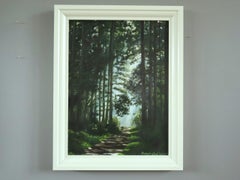 Contemporary Original Swedish Woodland Landscape Oil Painting - Light at the End