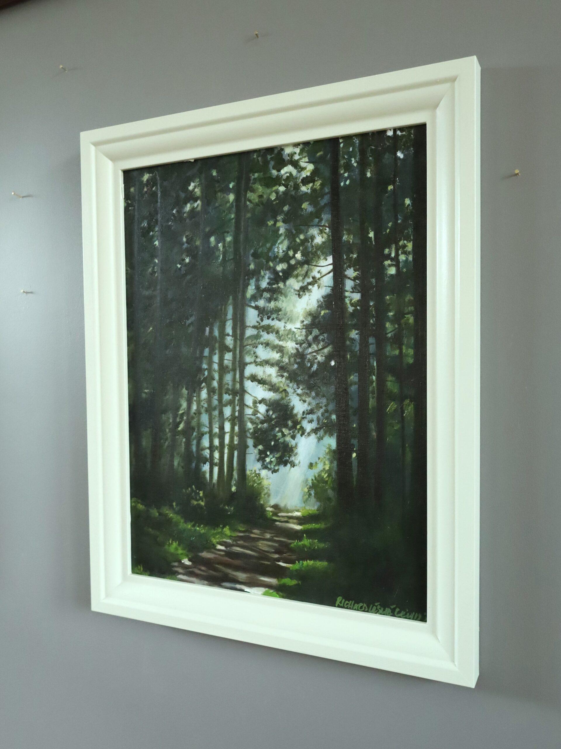 Contemporary Original Swedish Woodland Landscape Oil Painting - Light at the End For Sale 2