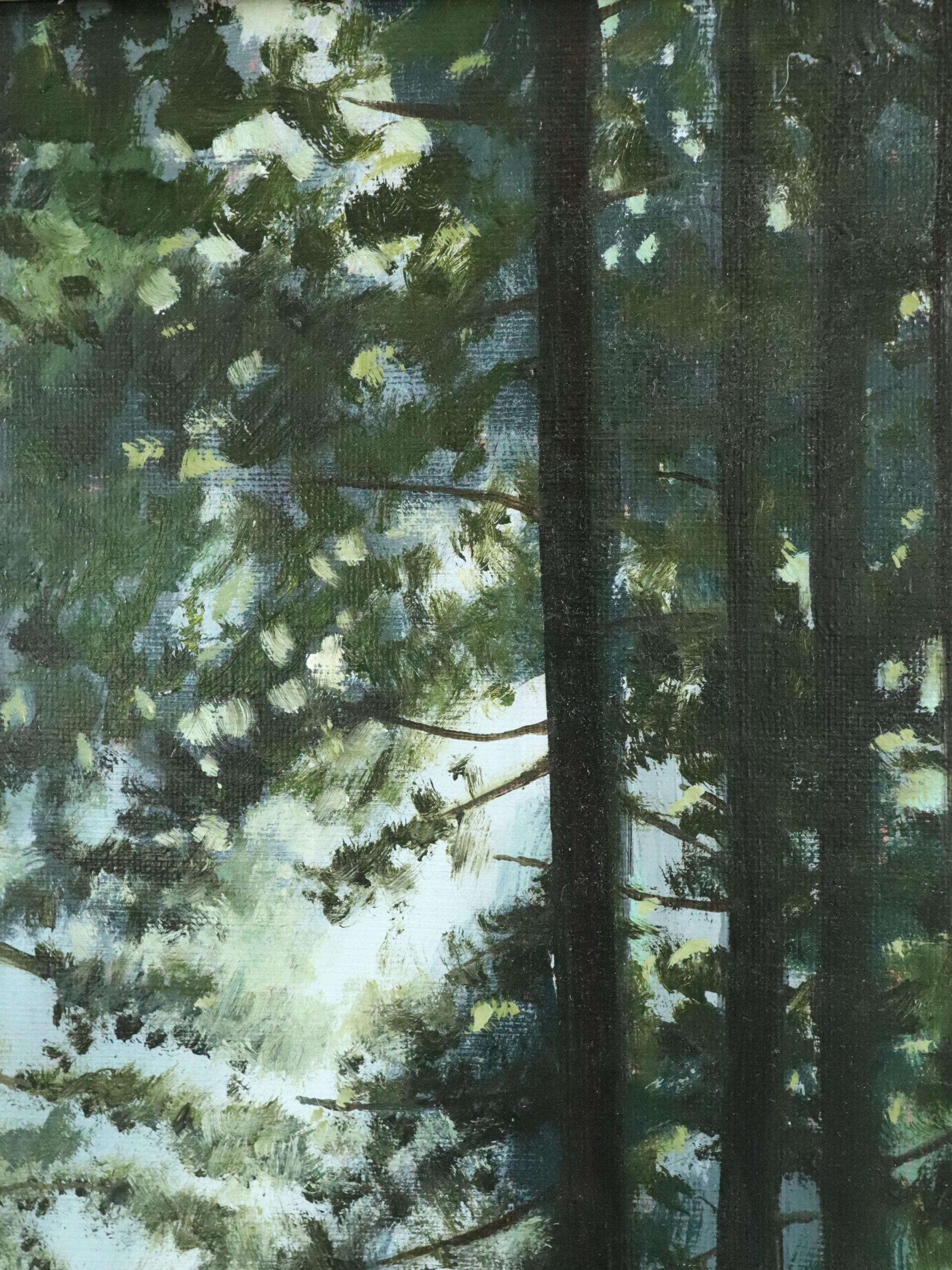 Contemporary Original Swedish Woodland Landscape Oil Painting - Light at the End For Sale 6