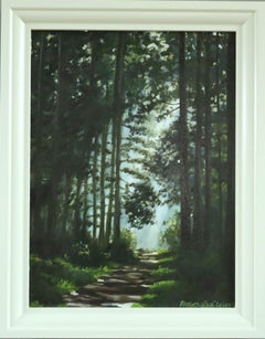 Contemporary Original Swedish Woodland Landscape Oil Painting - Light at the End