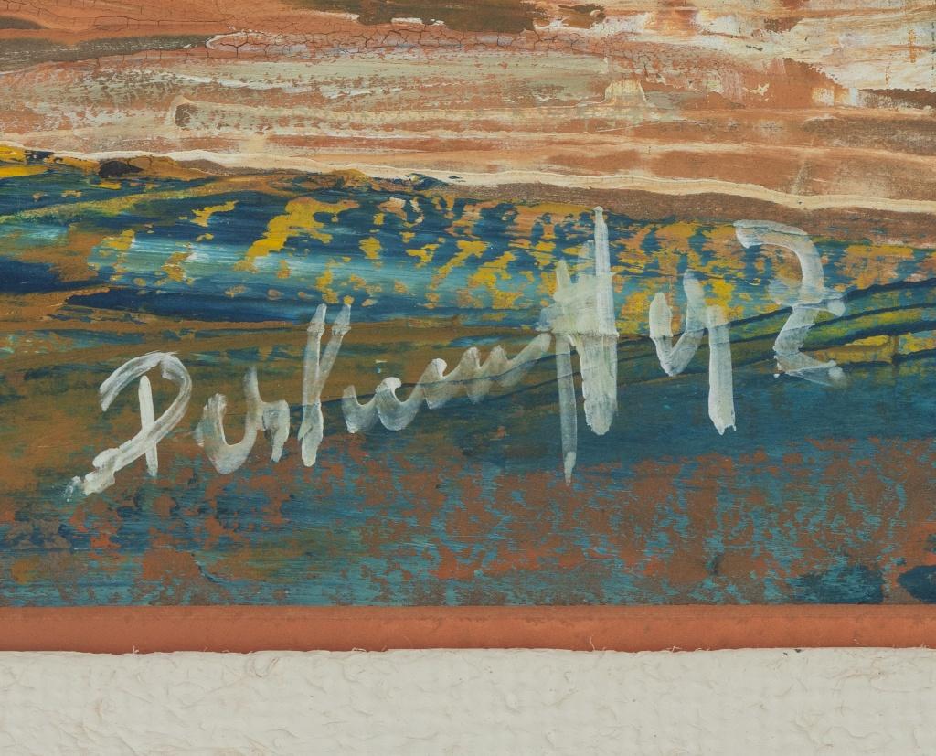 Contemporary School, Abstract Harbor Scene, Oil on Paper, 1992, illegibly signed and dated lower left, wood frame. Image: 13.5
