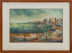 Contemporary School Abstract Harbor Scene Oil