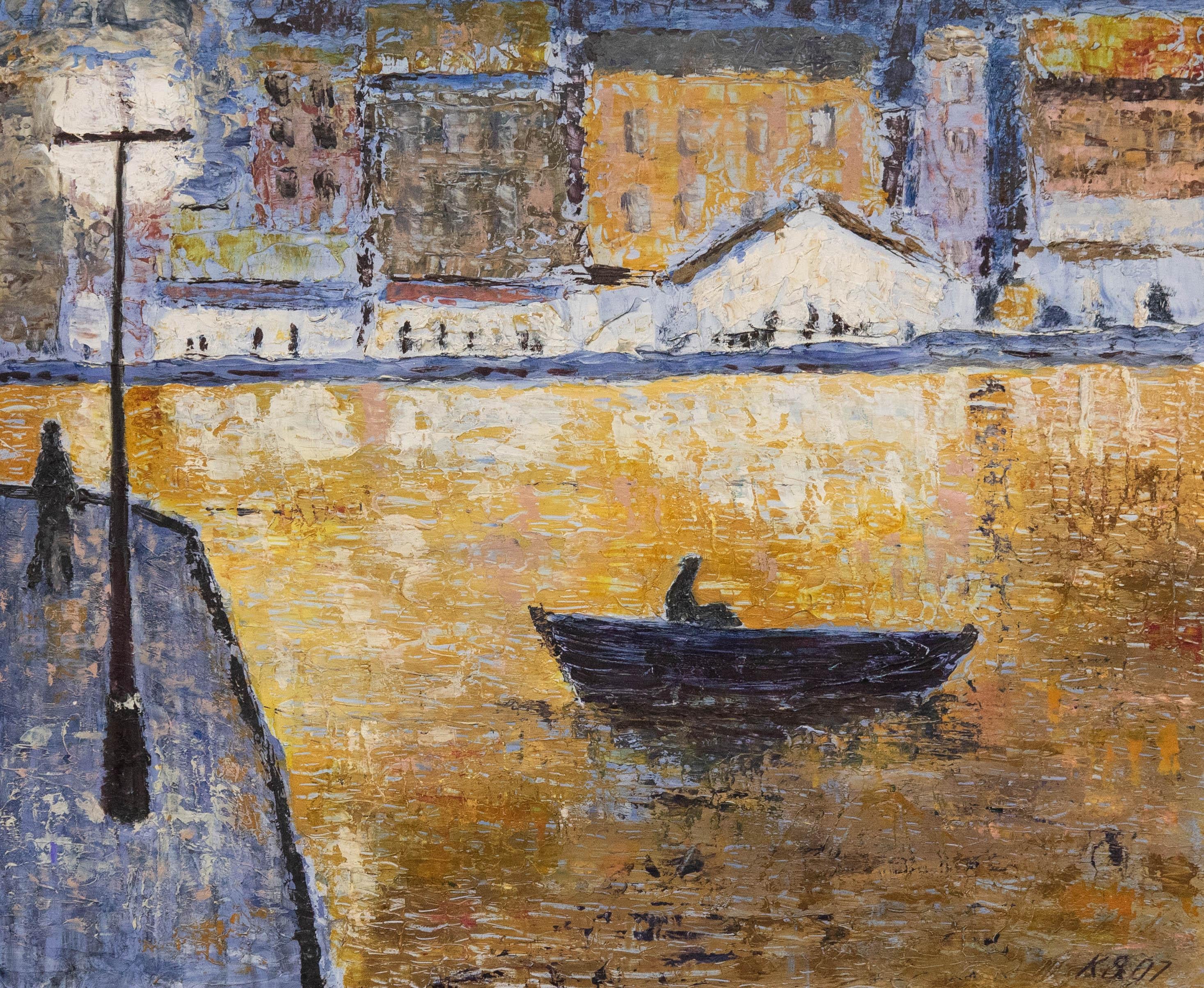 Contemporary School Oil - The River at Night - Painting by Unknown