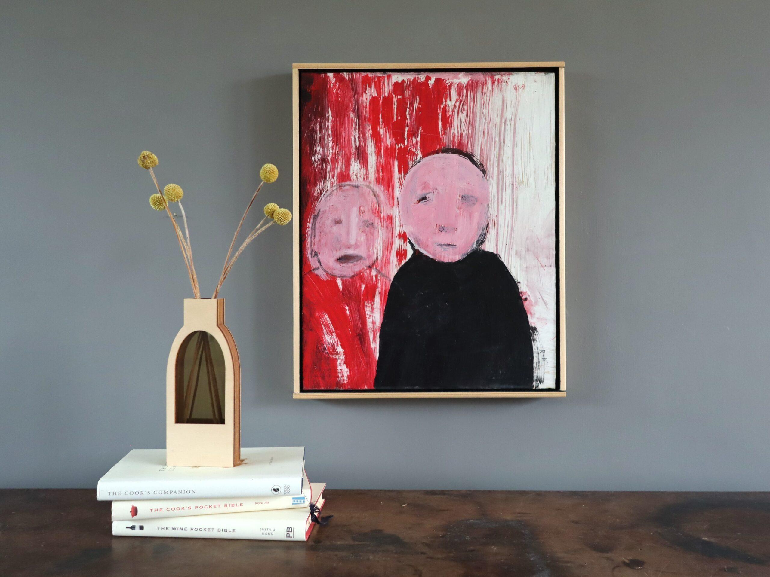 Peinture à l'huile contemporaine figurative semi-abstraite - Le non-dit entre nous - Beige Portrait Painting par Unknown