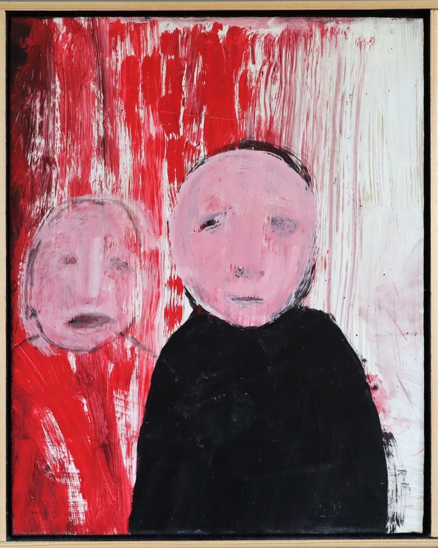 Portrait Painting Unknown - Peinture à l'huile contemporaine figurative semi-abstraite - Le non-dit entre nous