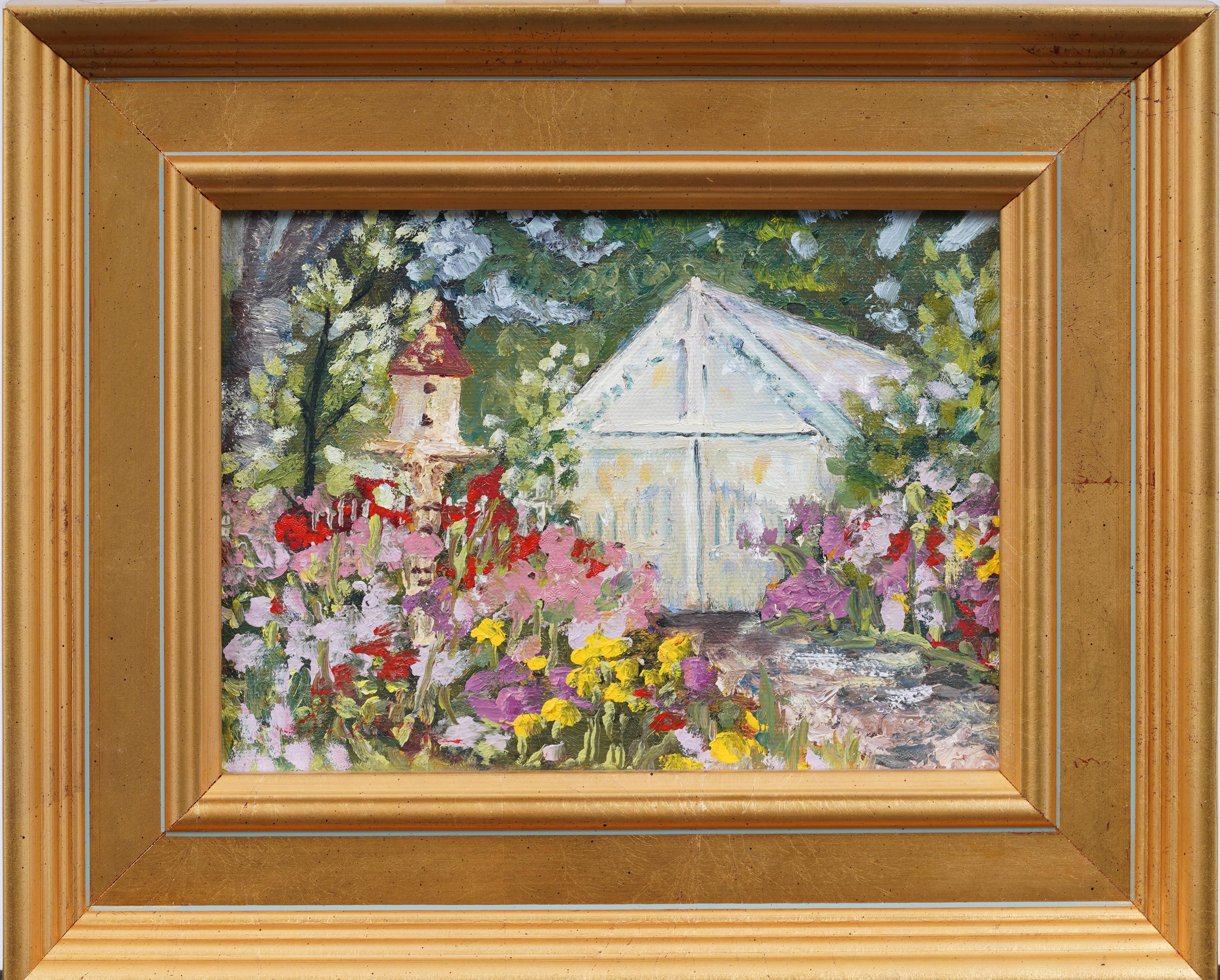 Unknown Landscape Painting – Zeitgenössische amerikanische impressionistische Landschaft signiert Giltwood gerahmte Ölgemälde