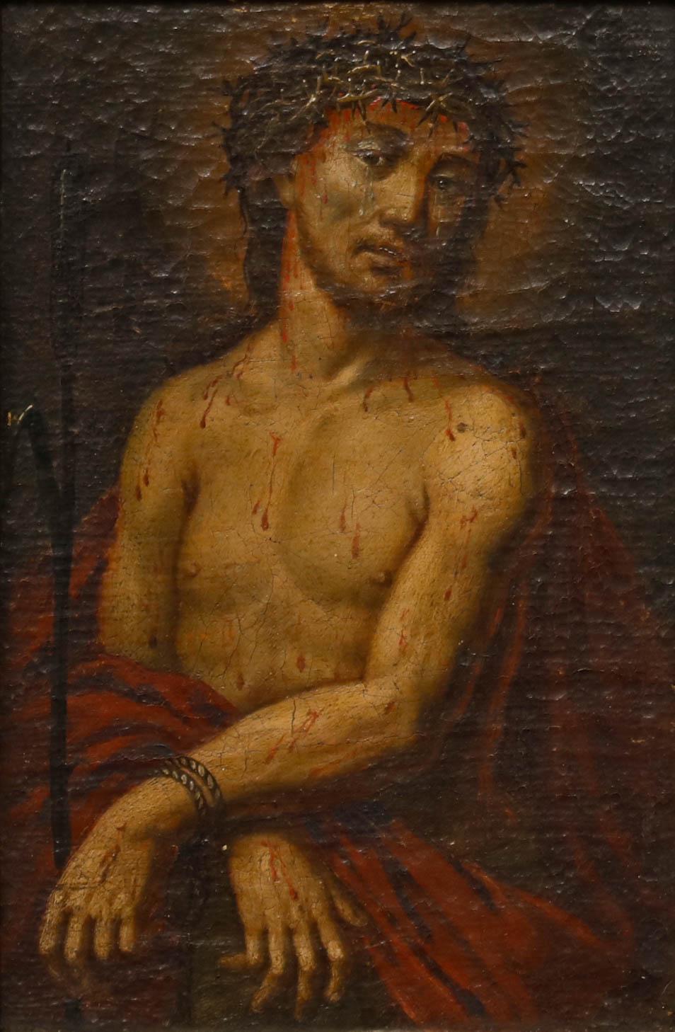 Olio del 18° secolo della Continental School - Gesù Cristo con giunco - Painting di Unknown
