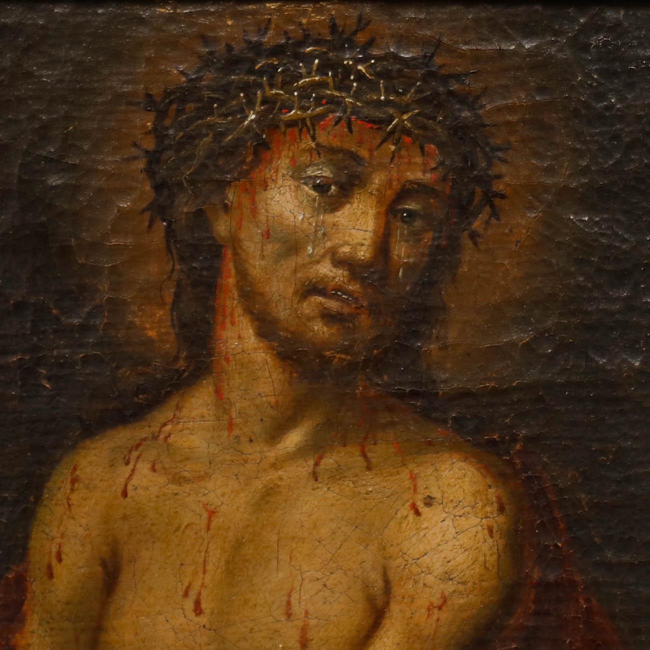 Olio del 18° secolo della Continental School - Gesù Cristo con giunco 1